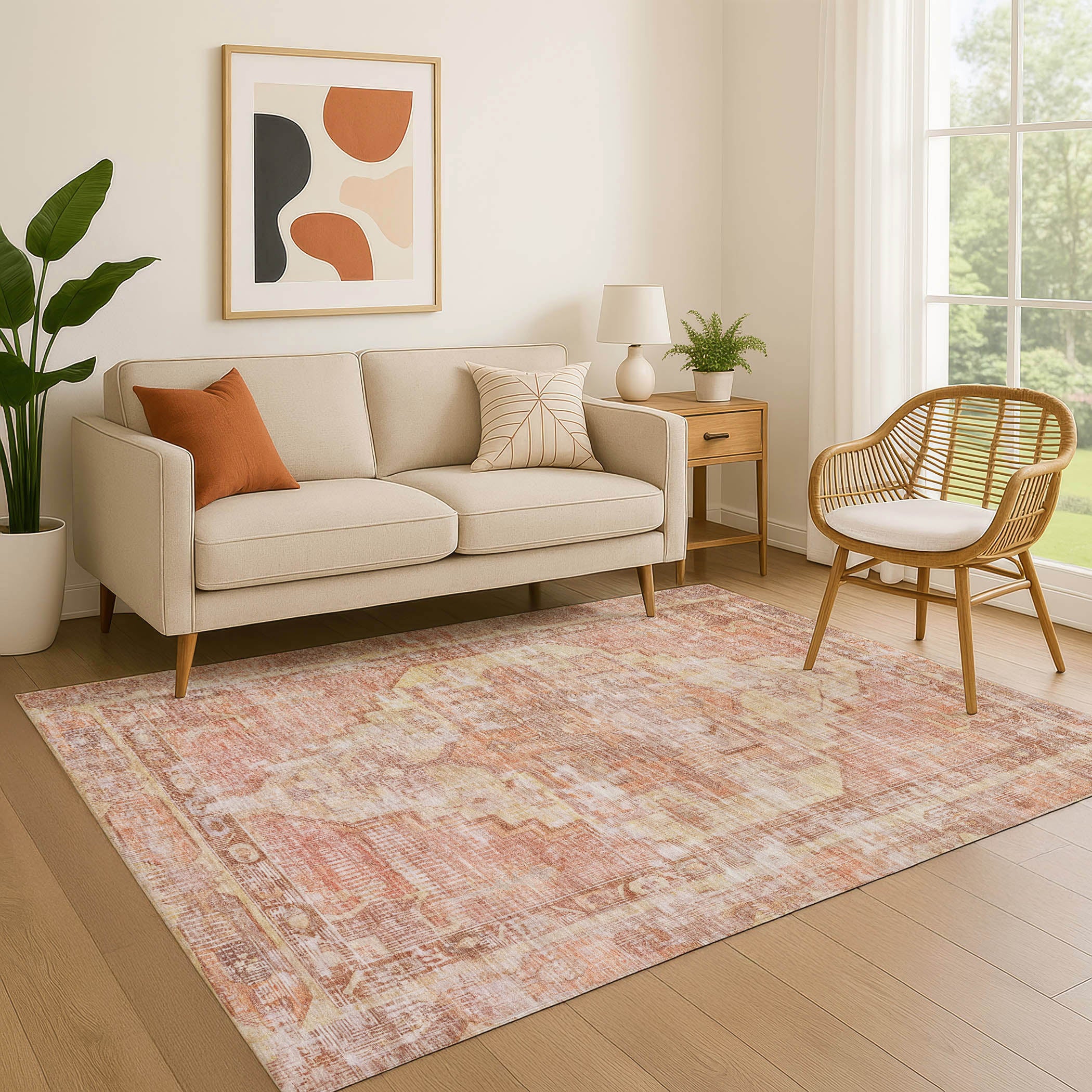 Istanbul Machine Washable Traditional Terracotta Orange Rug 2'6" x 3'10" #shape_Rectangle