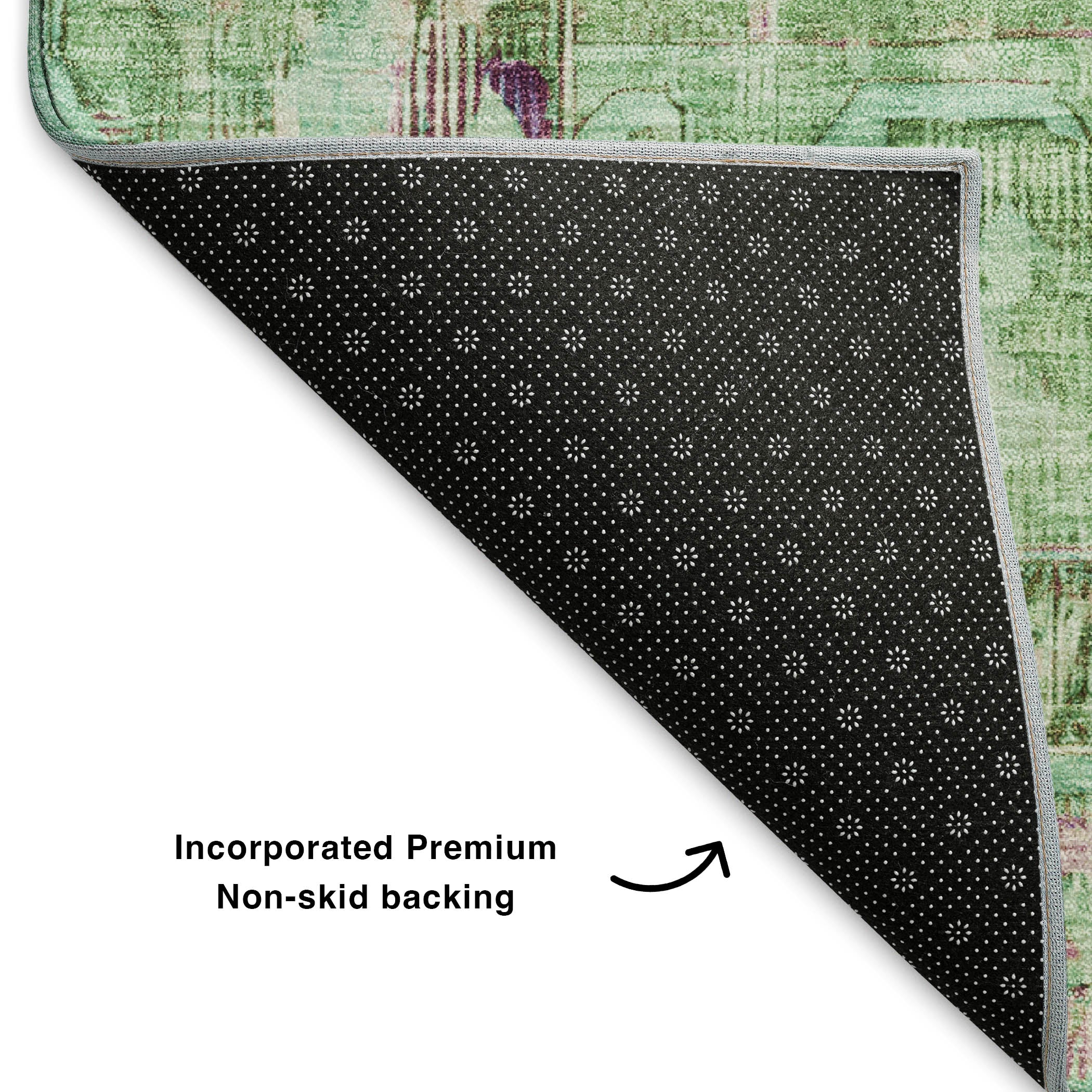 Lima Machine Washable Traditional Aloe Green Rug 1'8" x 2'6" #shape_Rectangle
