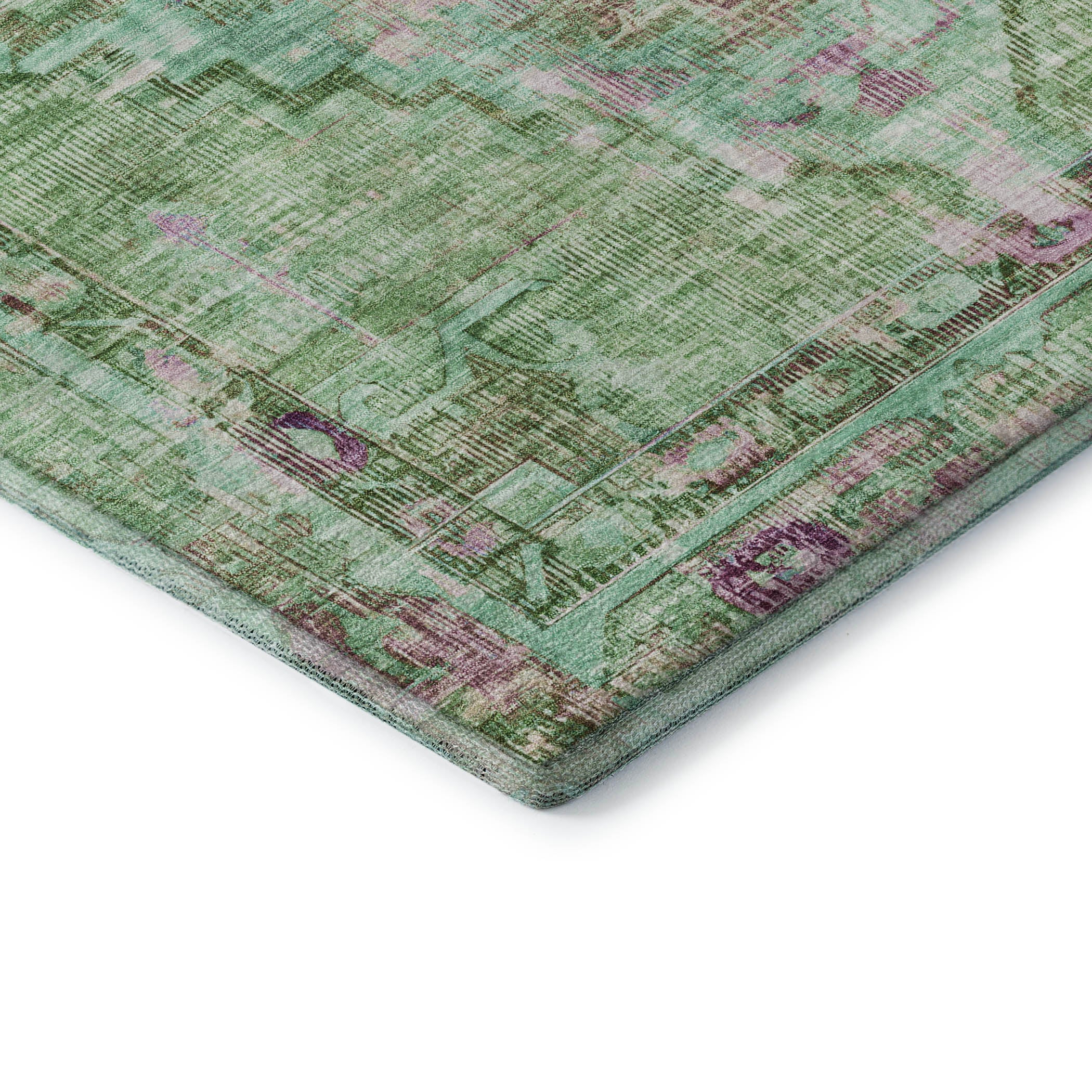 Lima Machine Washable Traditional Aloe Green Rug 1'8" x 2'6" #shape_Rectangle