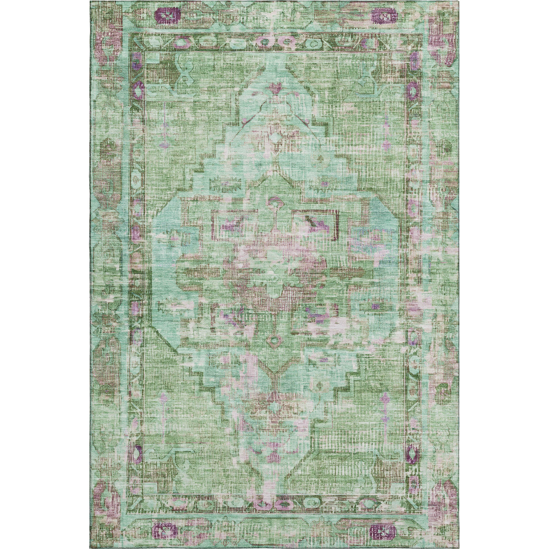 Lima Machine Washable Traditional Aloe Green Rug 2'6" x 3'10" #shape_Rectangle