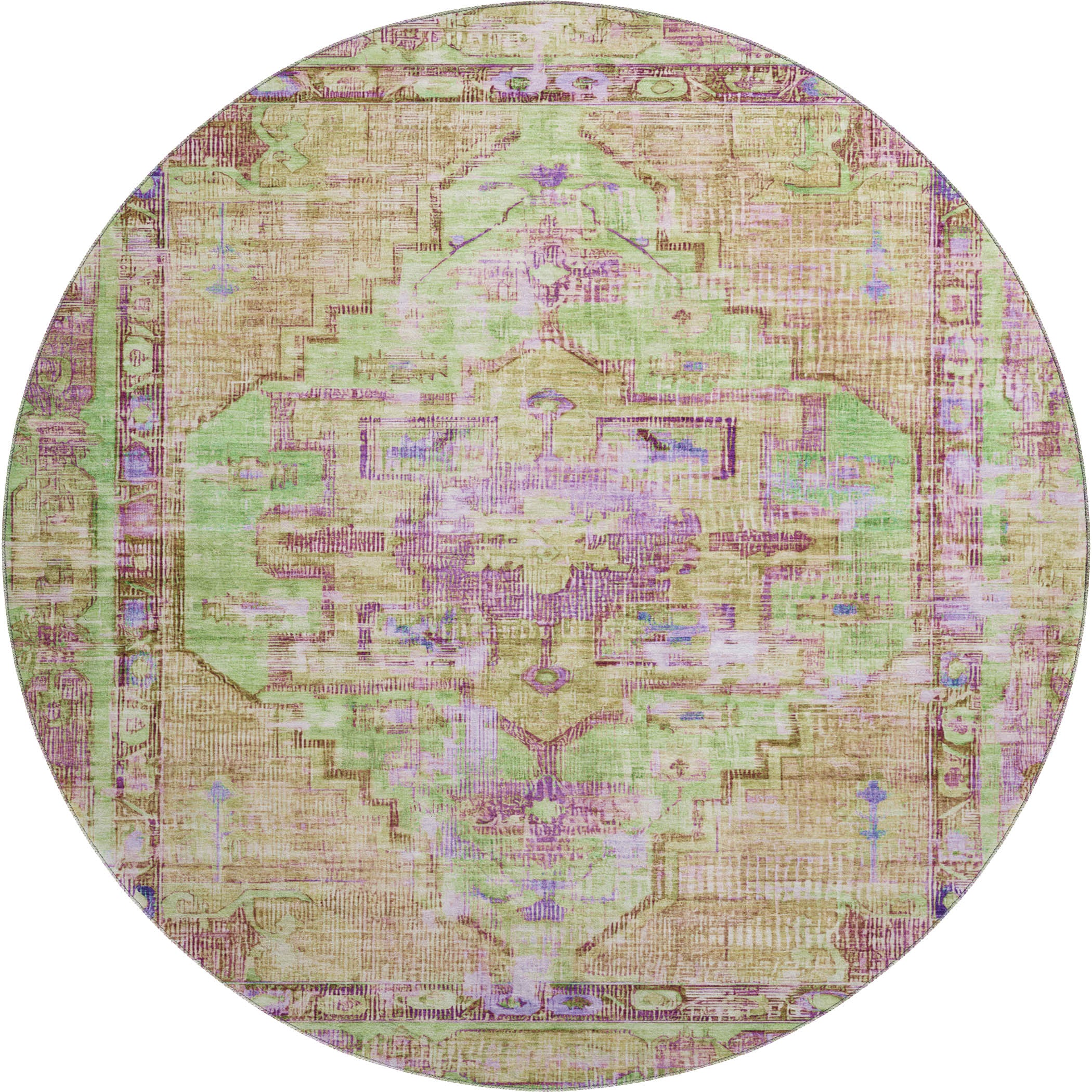 Lima Machine Washable Traditional Lime Green Rug 8' x 8' #shape_Round