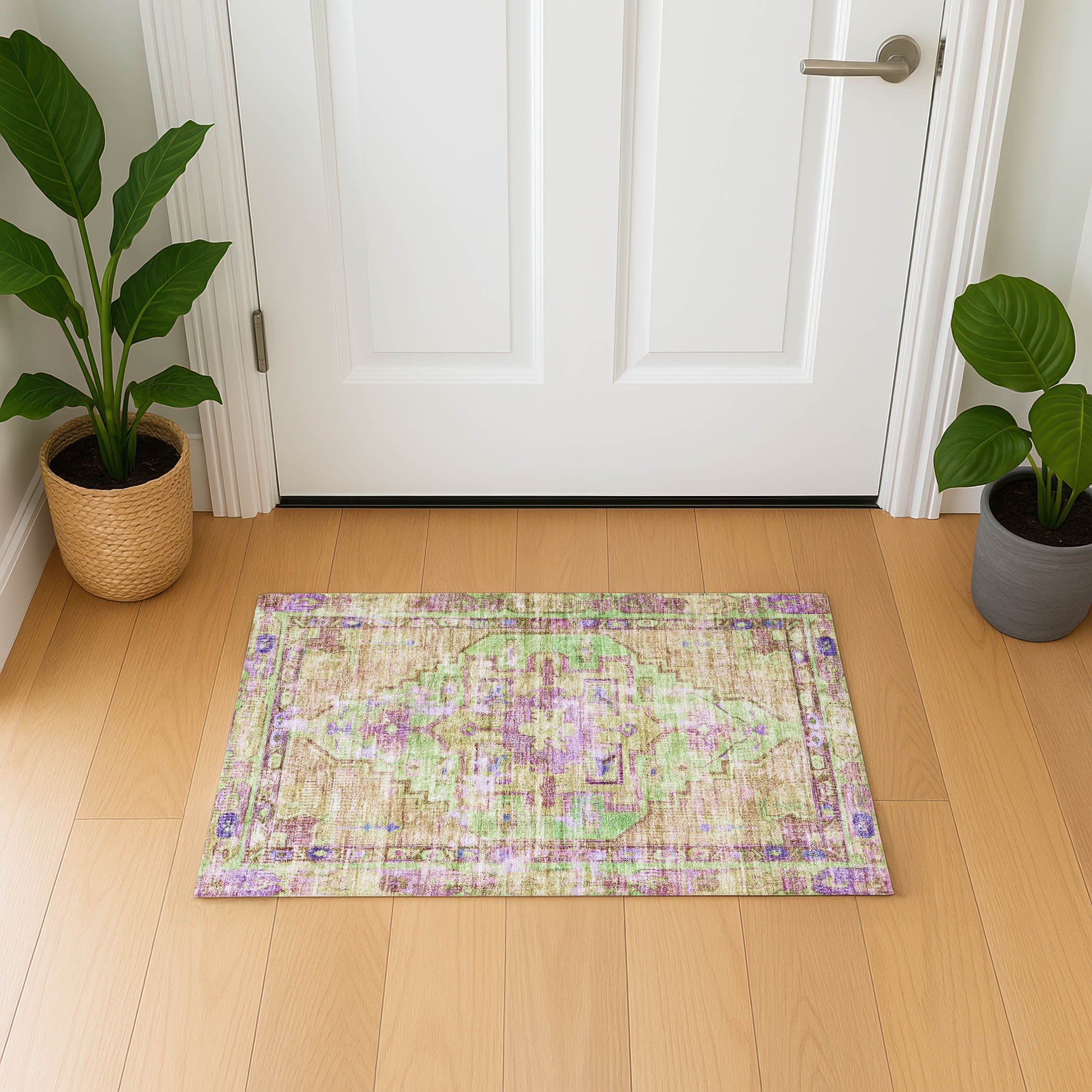 Lima Machine Washable Traditional Lime Green Rug 1'8" x 2'6" #shape_Rectangle