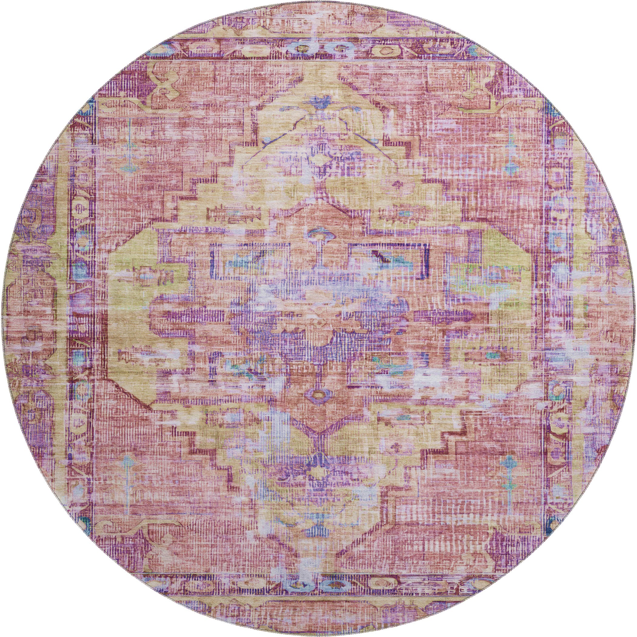 Lima Machine Washable Traditional Pink Rug 8' x 8' #shape_Round