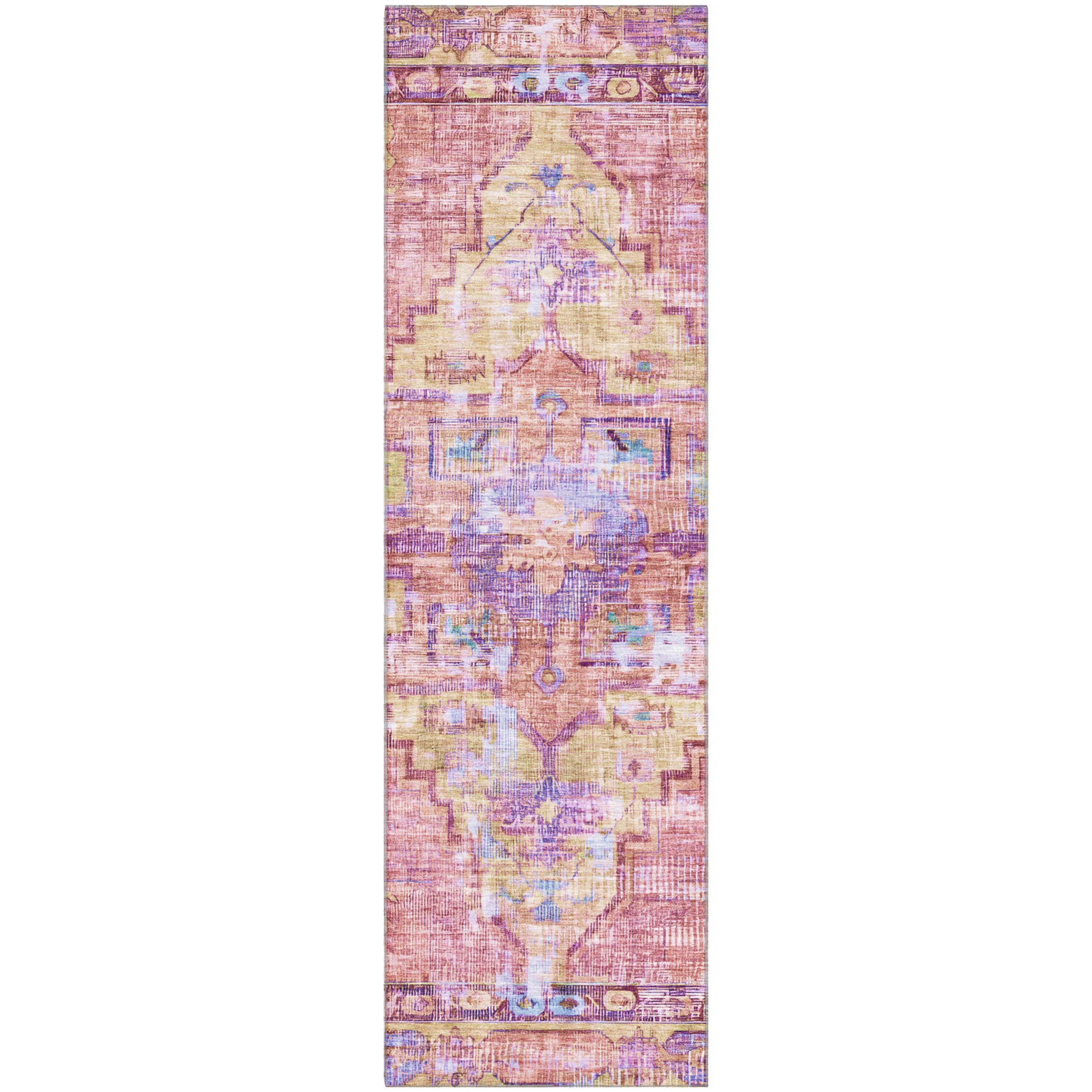 Lima Machine Washable Traditional Pink Rug 2'3" x 7'6" #shape_Runner