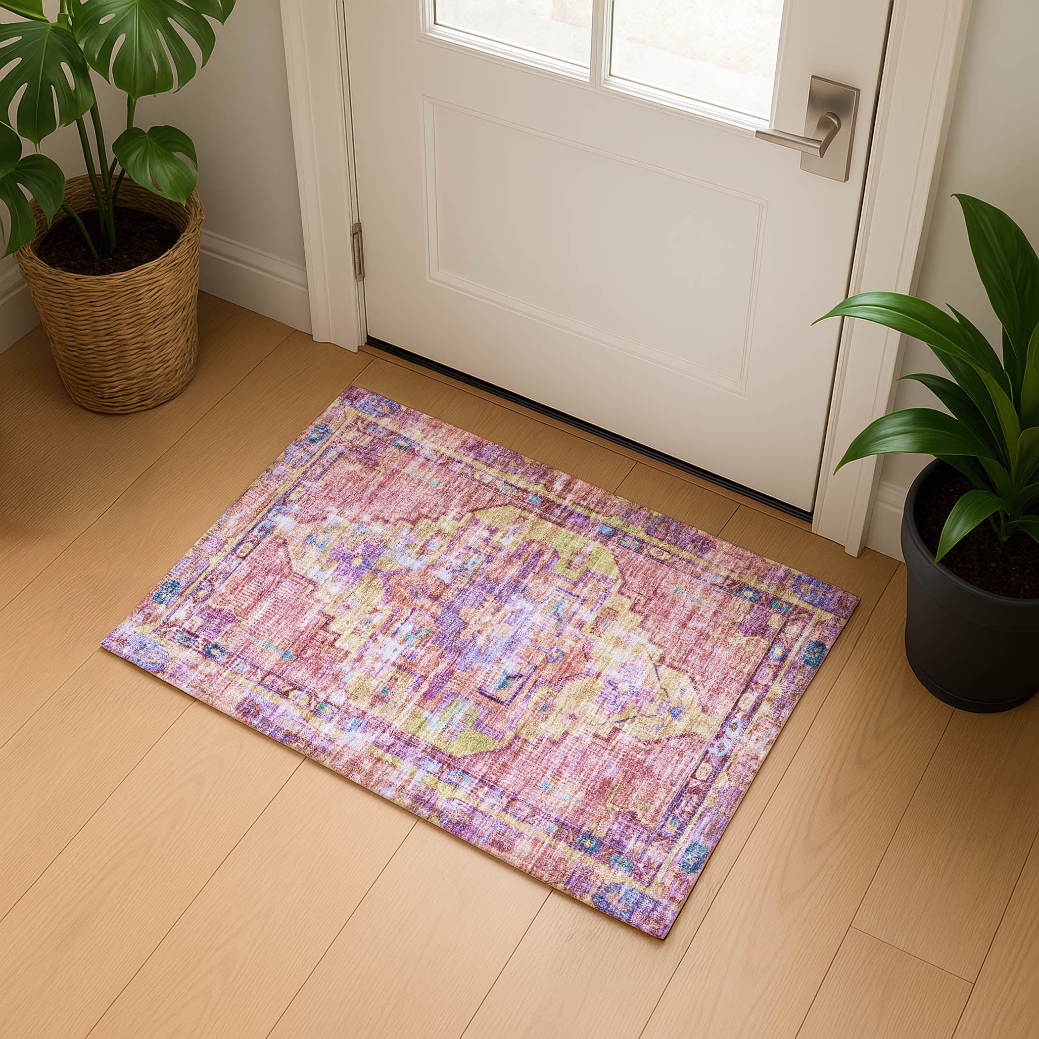 Lima Machine Washable Traditional Pink Rug 1'8" x 2'6" #shape_Rectangle
