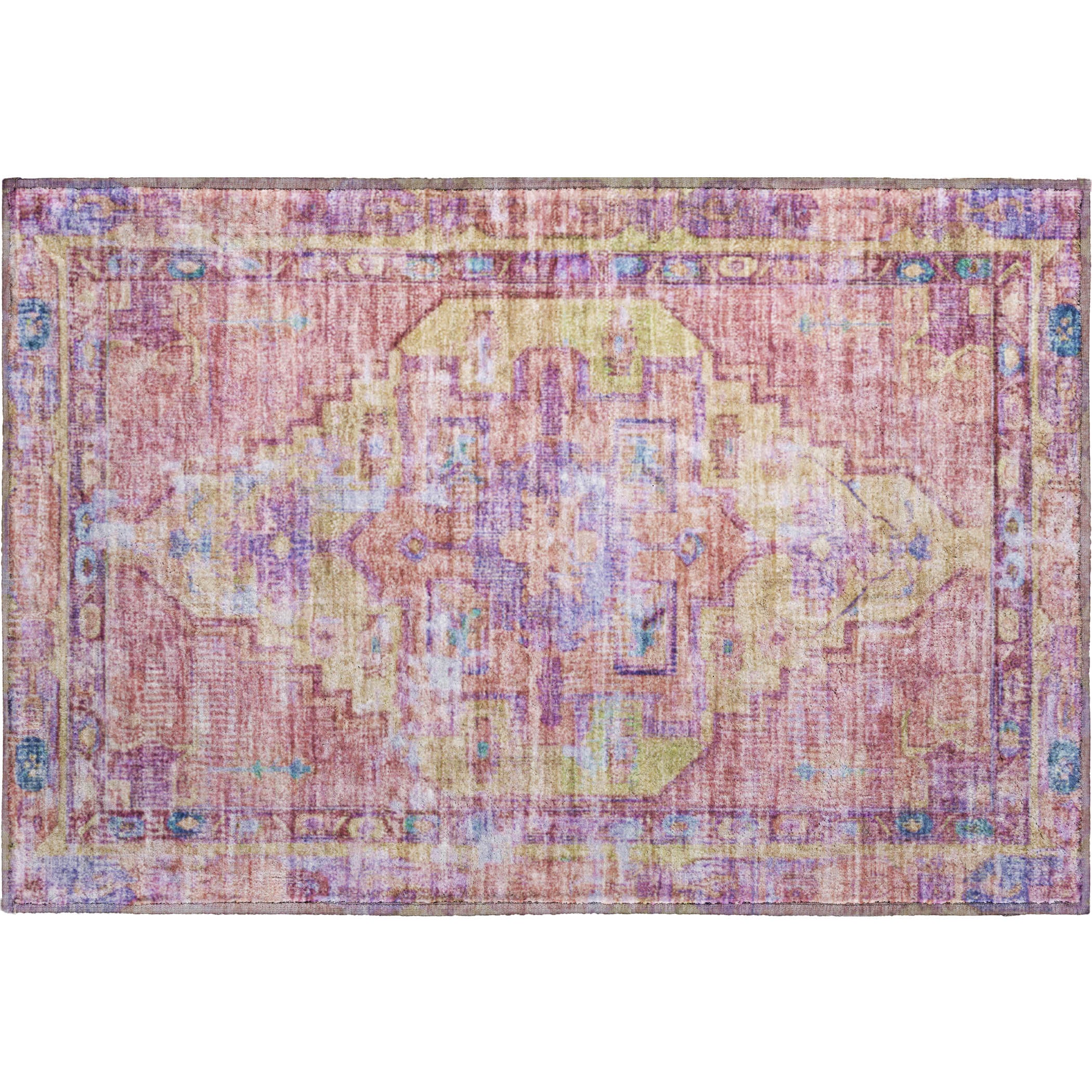 Lima Machine Washable Traditional Pink Rug 1'8" x 2'6" #shape_Rectangle