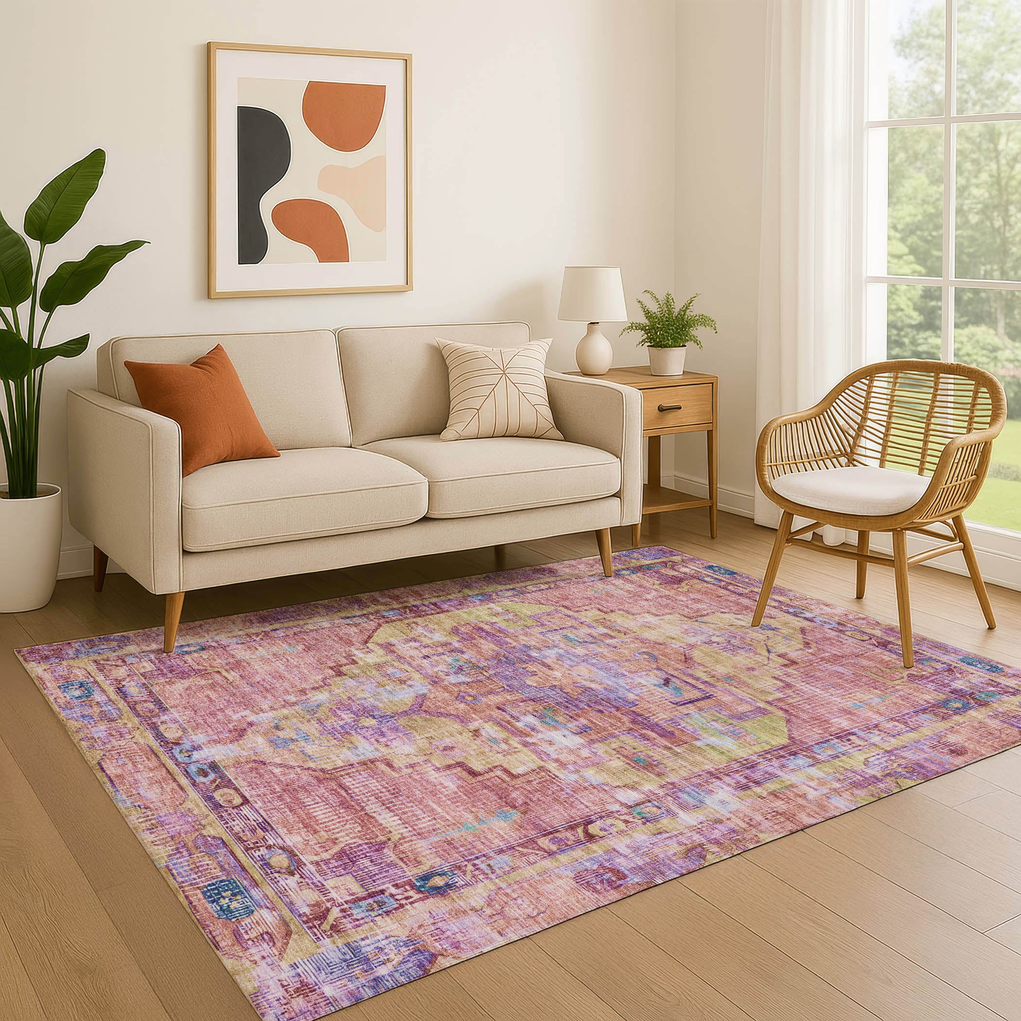 Lima Machine Washable Traditional Pink Rug 2'6" x 3'10" #shape_Rectangle