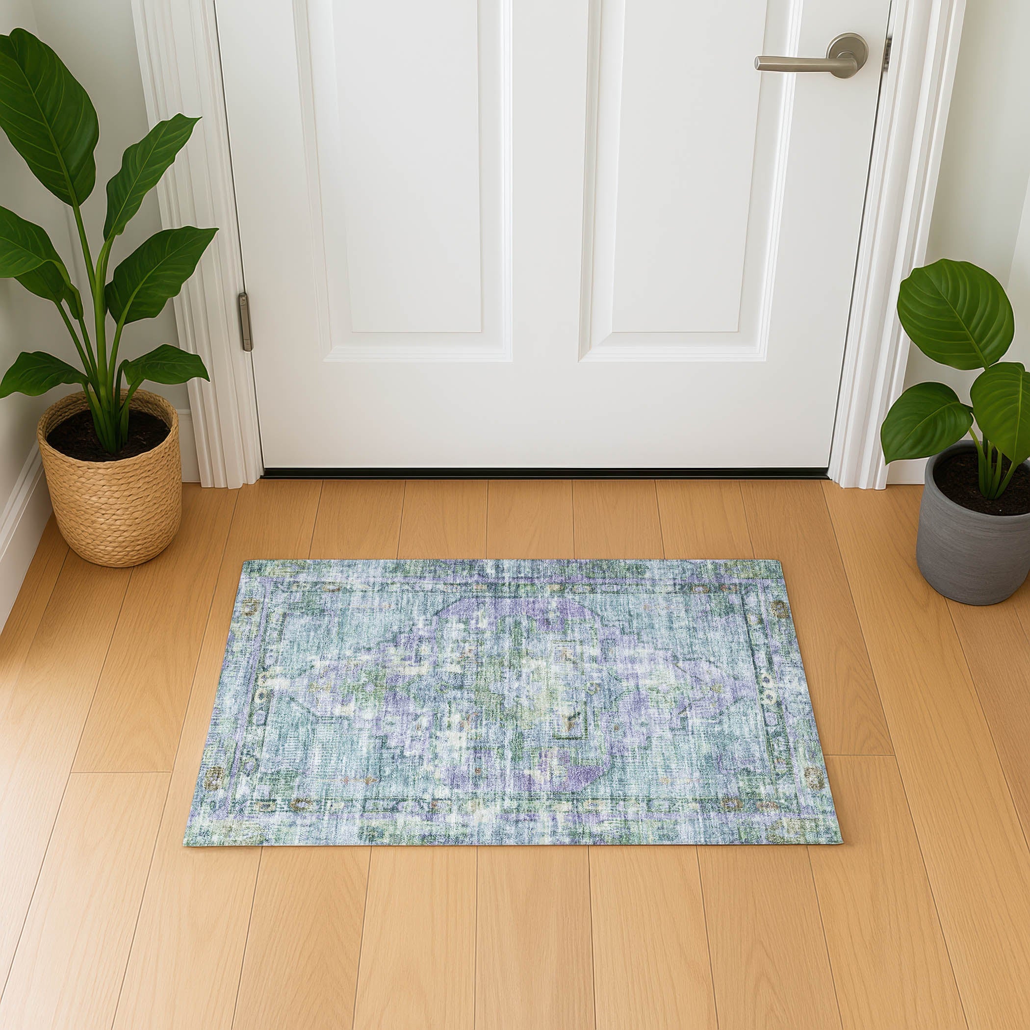 Lima Machine Washable Traditional Teal Rug 1'8" x 2'6" #shape_Rectangle