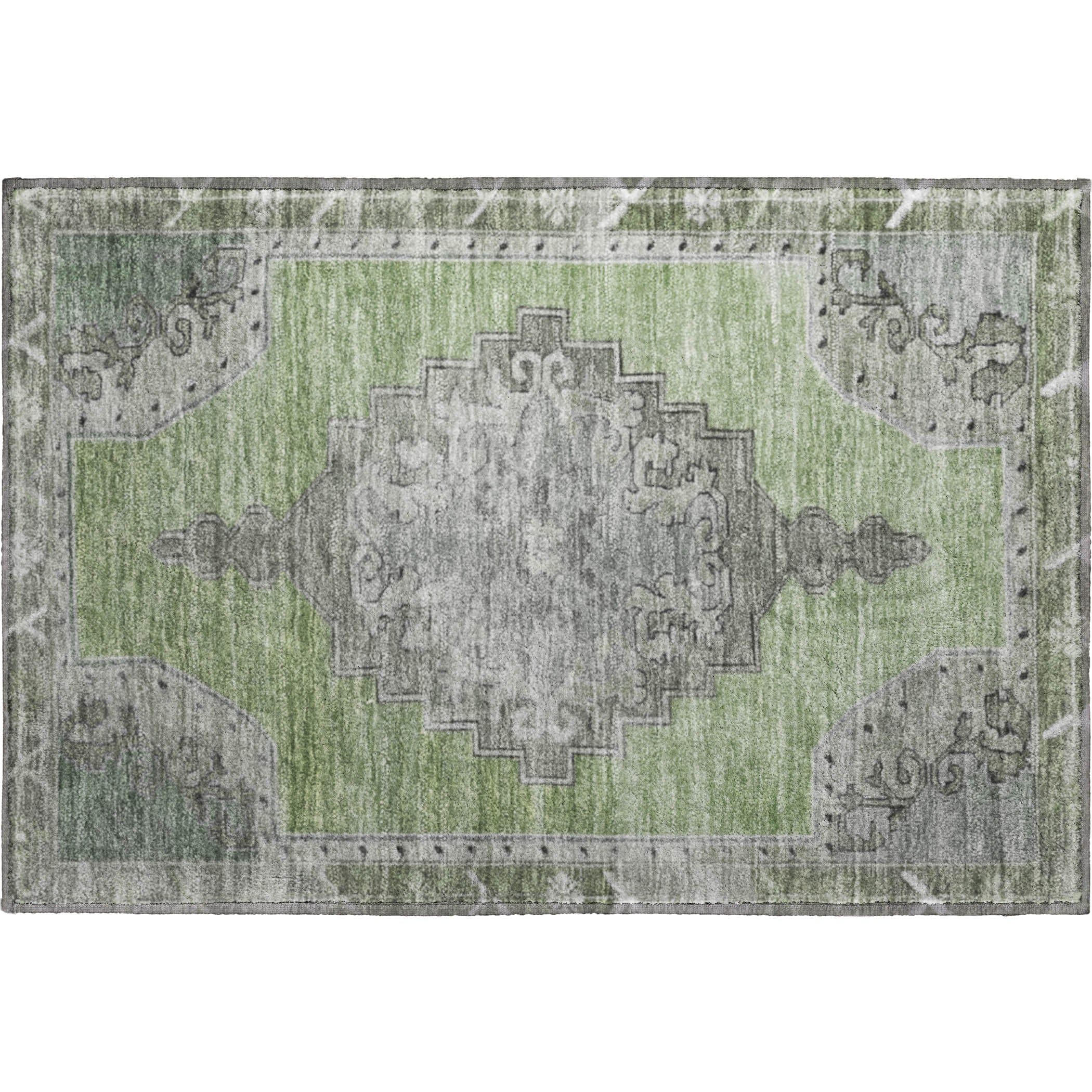 Porto Machine Washable Traditional Aloe Green Rug 1'8" x 2'6" #shape_Rectangle