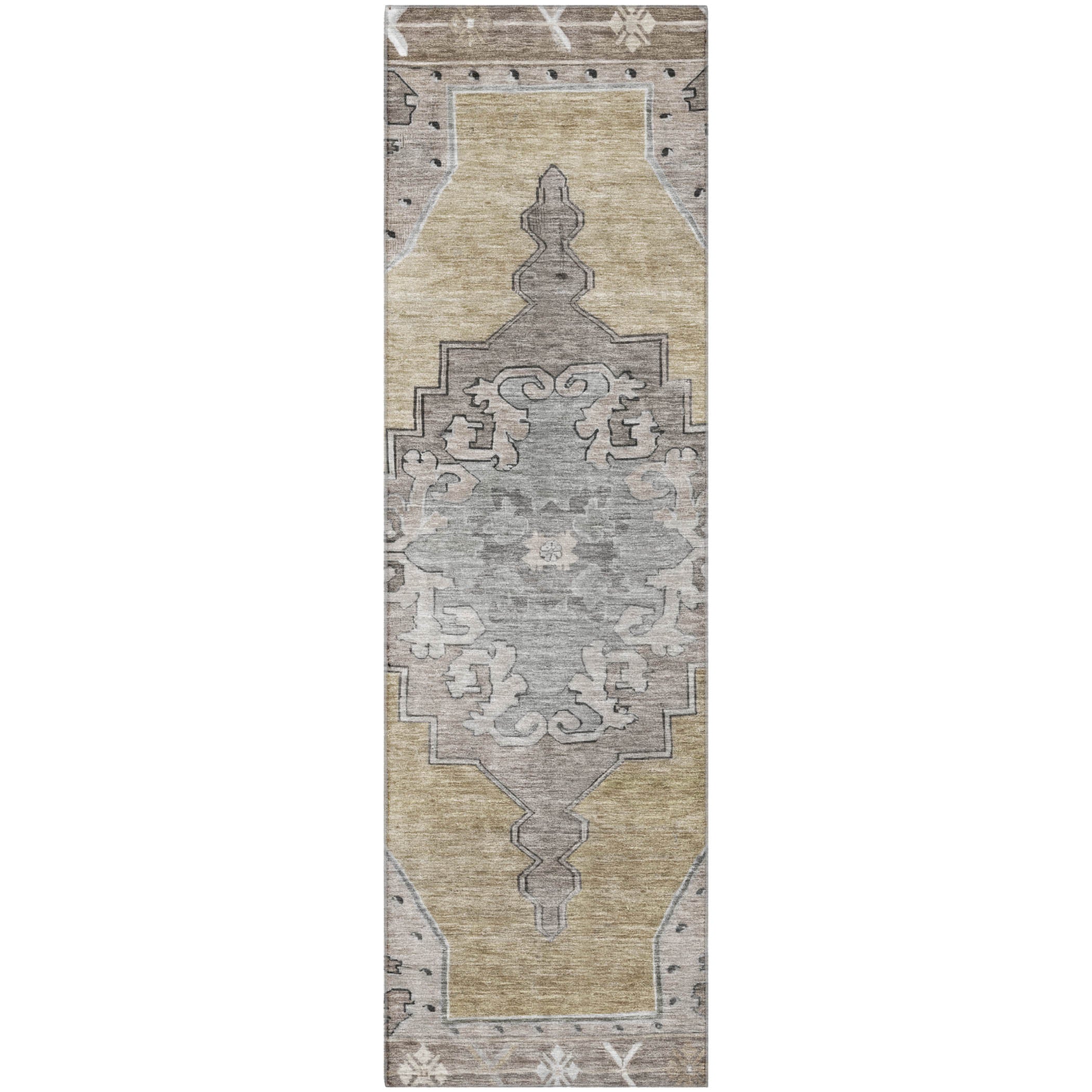 Porto Machine Washable Traditional Beige Brown Rug 2'3" x 7'6" #shape_Runner