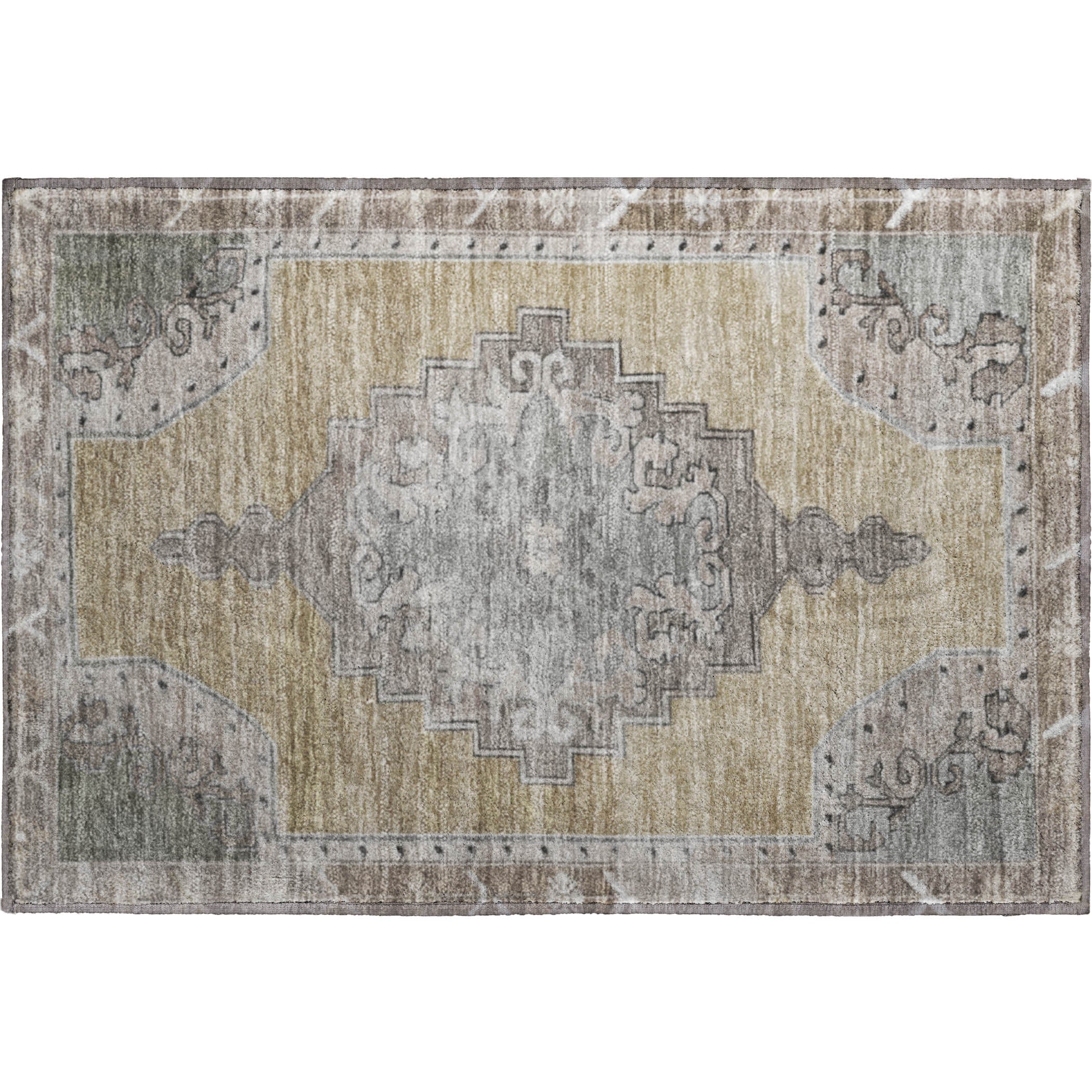 Porto Machine Washable Traditional Beige Brown Rug 1'8" x 2'6" #shape_Rectangle