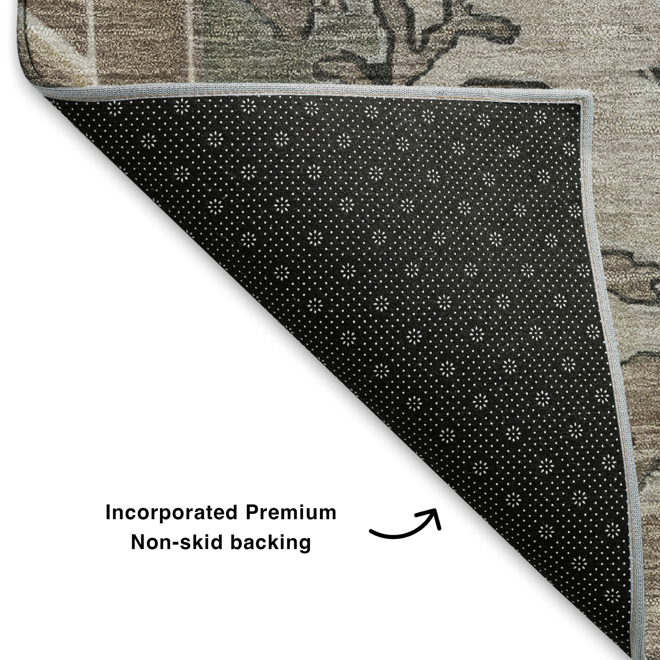 Porto Machine Washable Traditional Beige Brown Rug 1'8" x 2'6" #shape_Rectangle