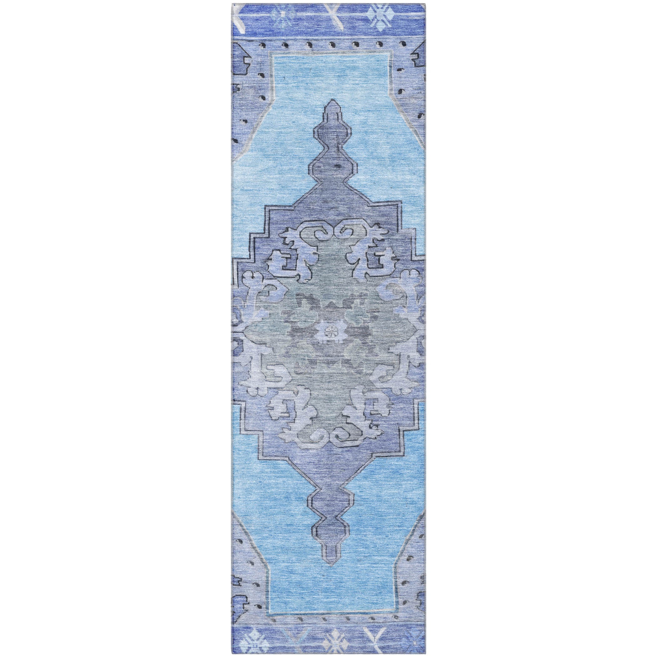 Porto Machine Washable Traditional Blue Rug 2'3" x 7'6" #shape_Runner
