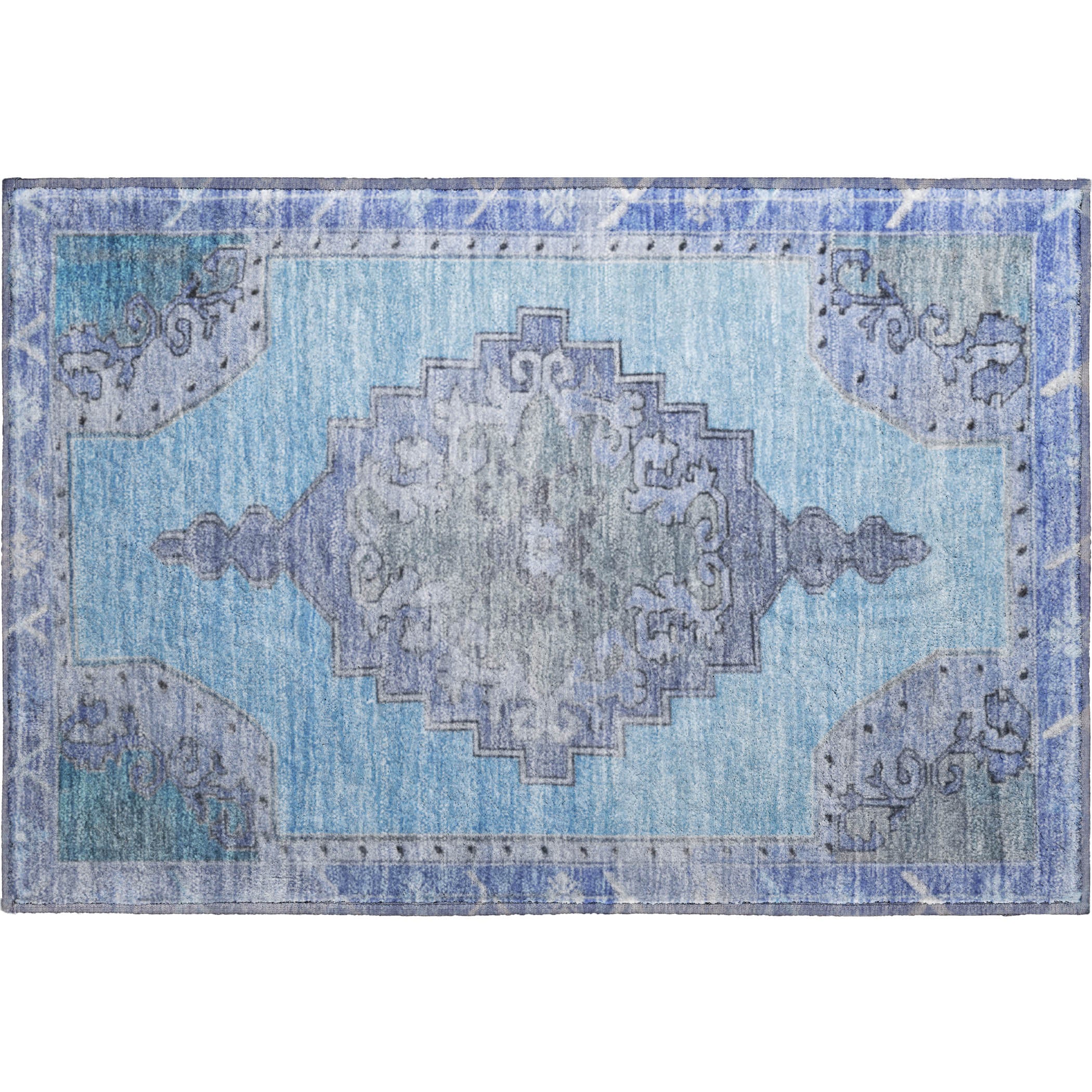 Porto Machine Washable Traditional Blue Rug 1'8" x 2'6" #shape_Rectangle