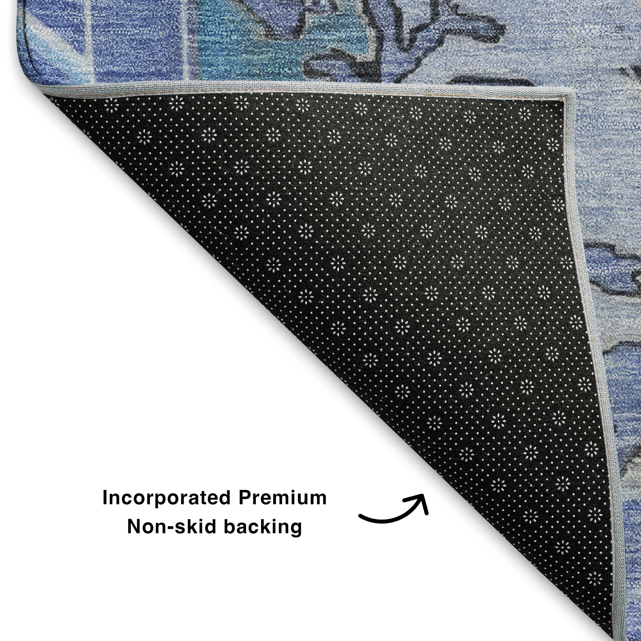 Porto Machine Washable Traditional Blue Rug 1'8" x 2'6" #shape_Rectangle