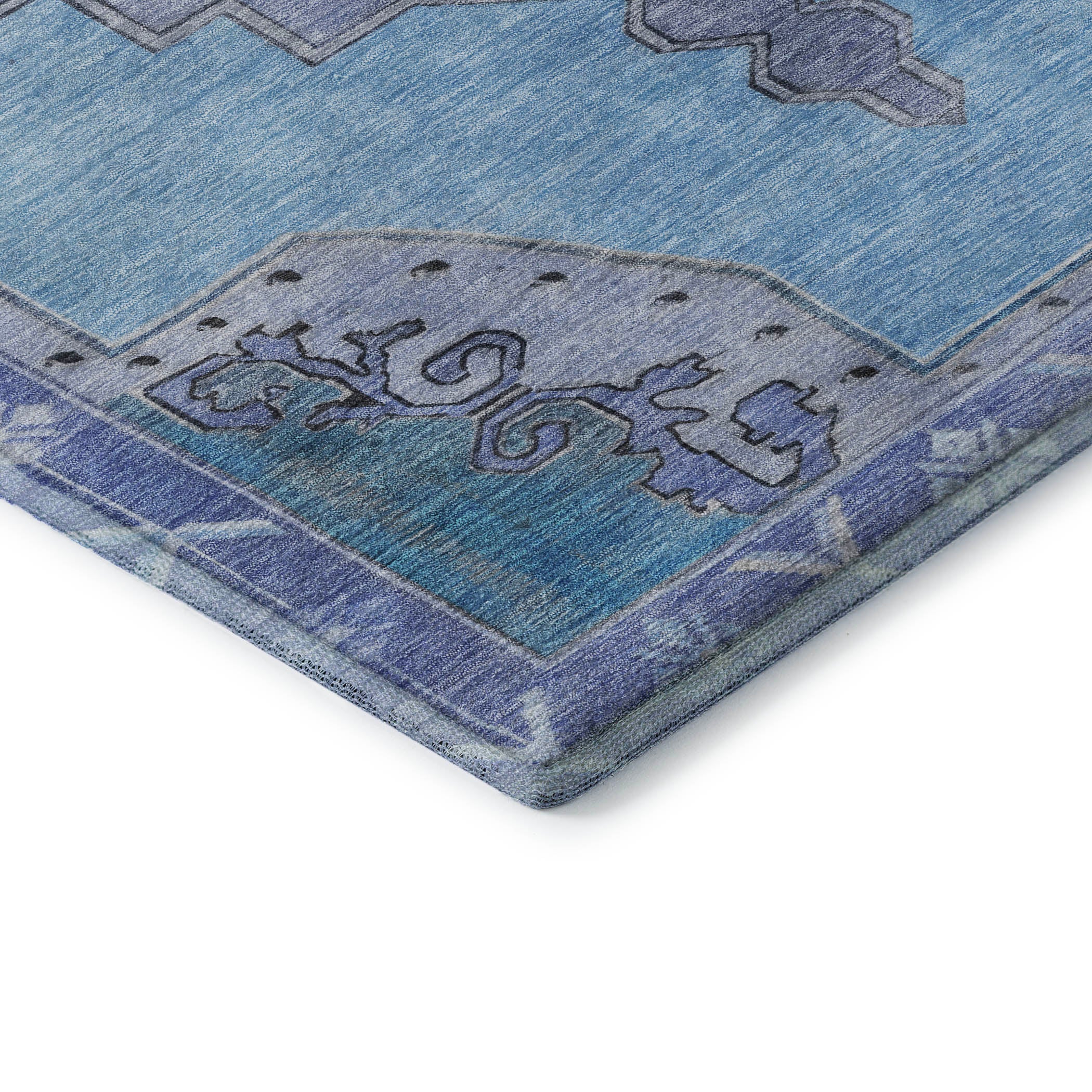 Porto Machine Washable Traditional Blue Rug 1'8" x 2'6" #shape_Rectangle