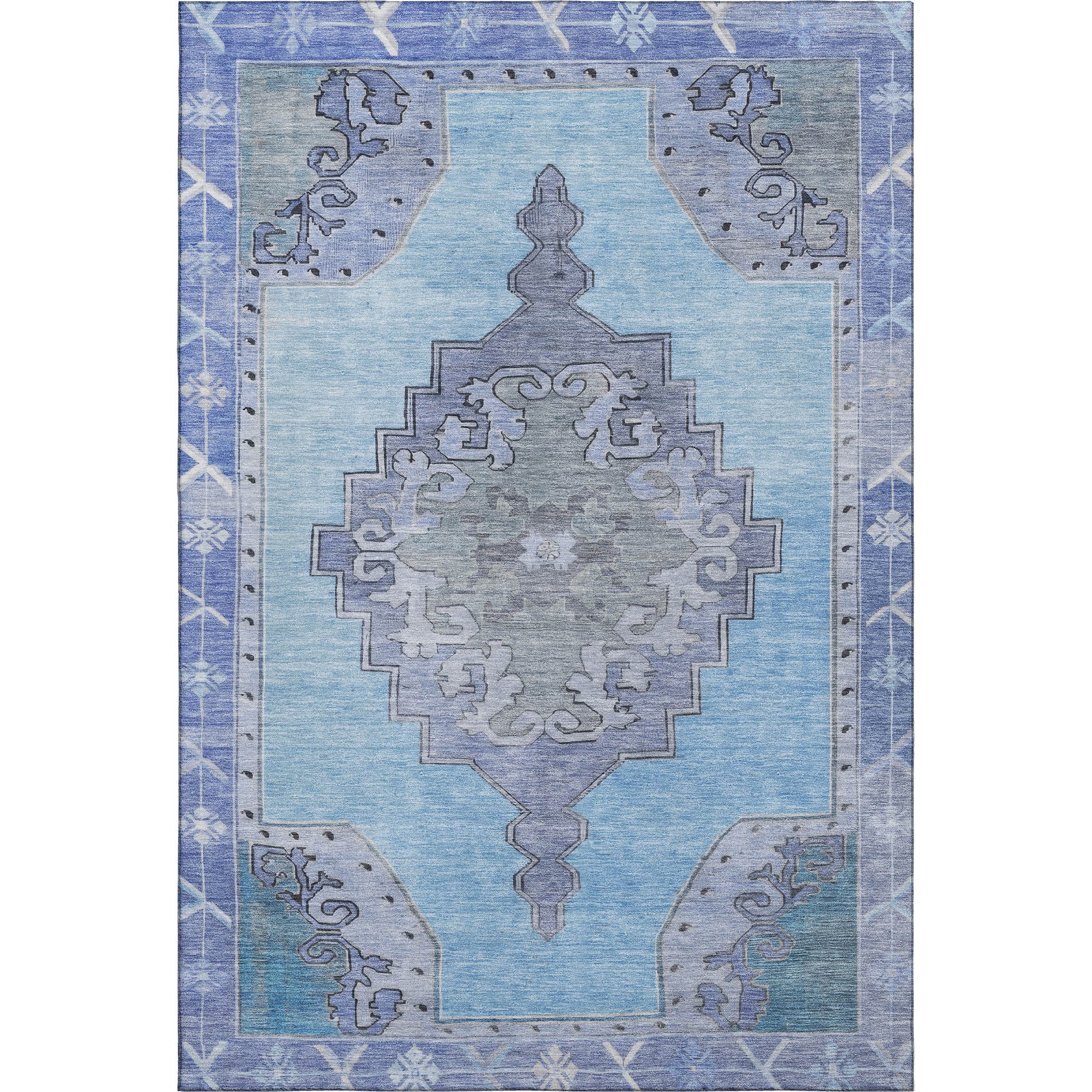 Porto Machine Washable Traditional Blue Rug 2'6" x 3'10" #shape_Rectangle