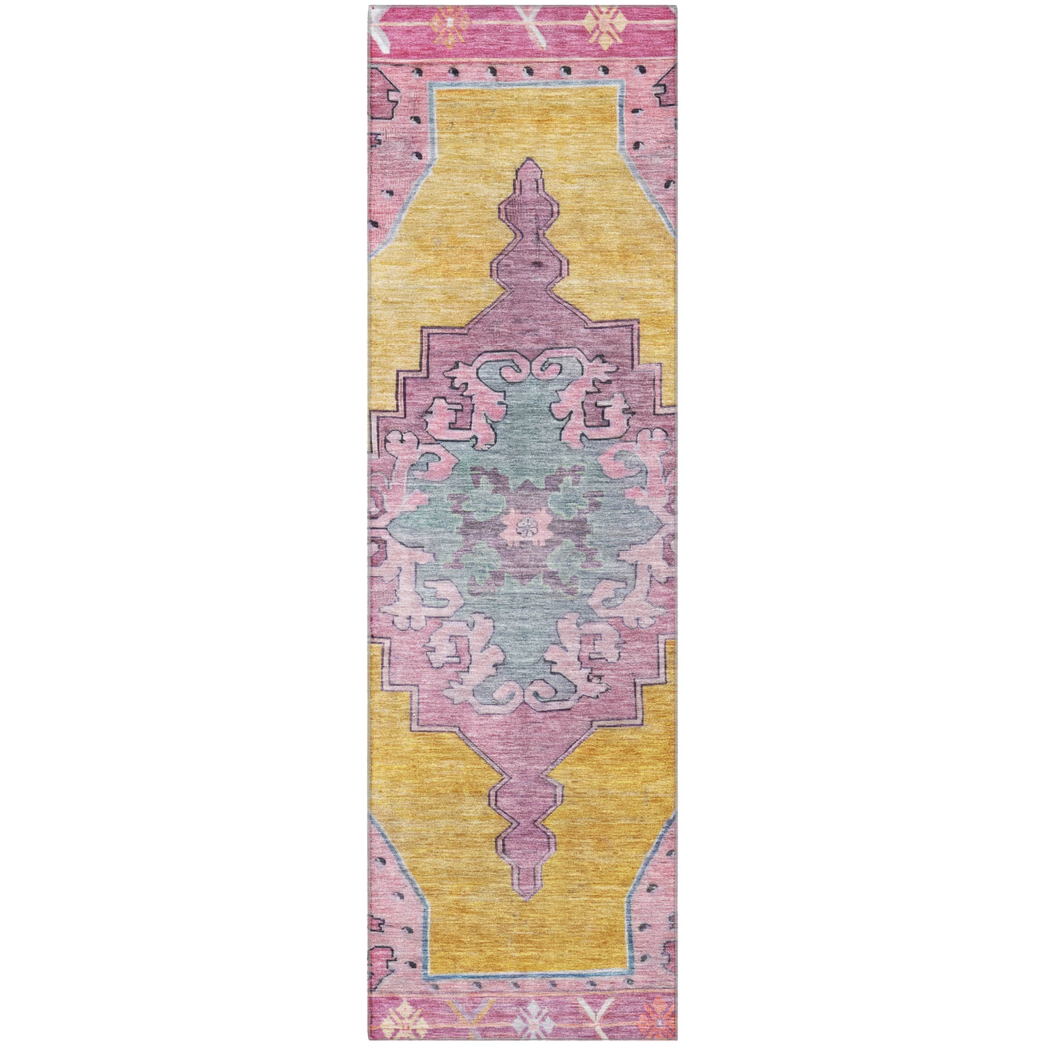 Porto Machine Washable Traditional Gold Rug 2'3" x 7'6" #shape_Runner