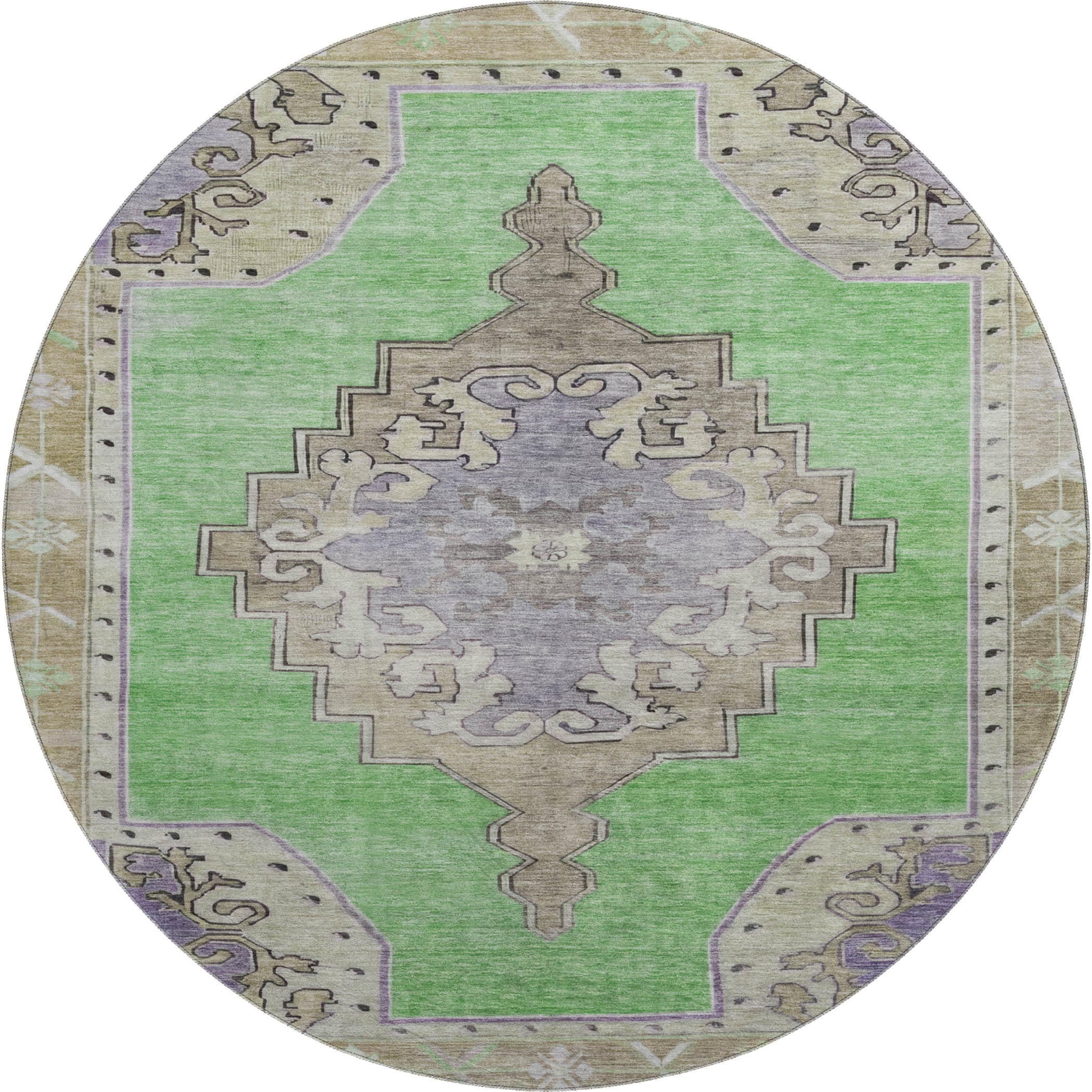 Porto Machine Washable Traditional Lime Green Rug 8' x 8' #shape_Round