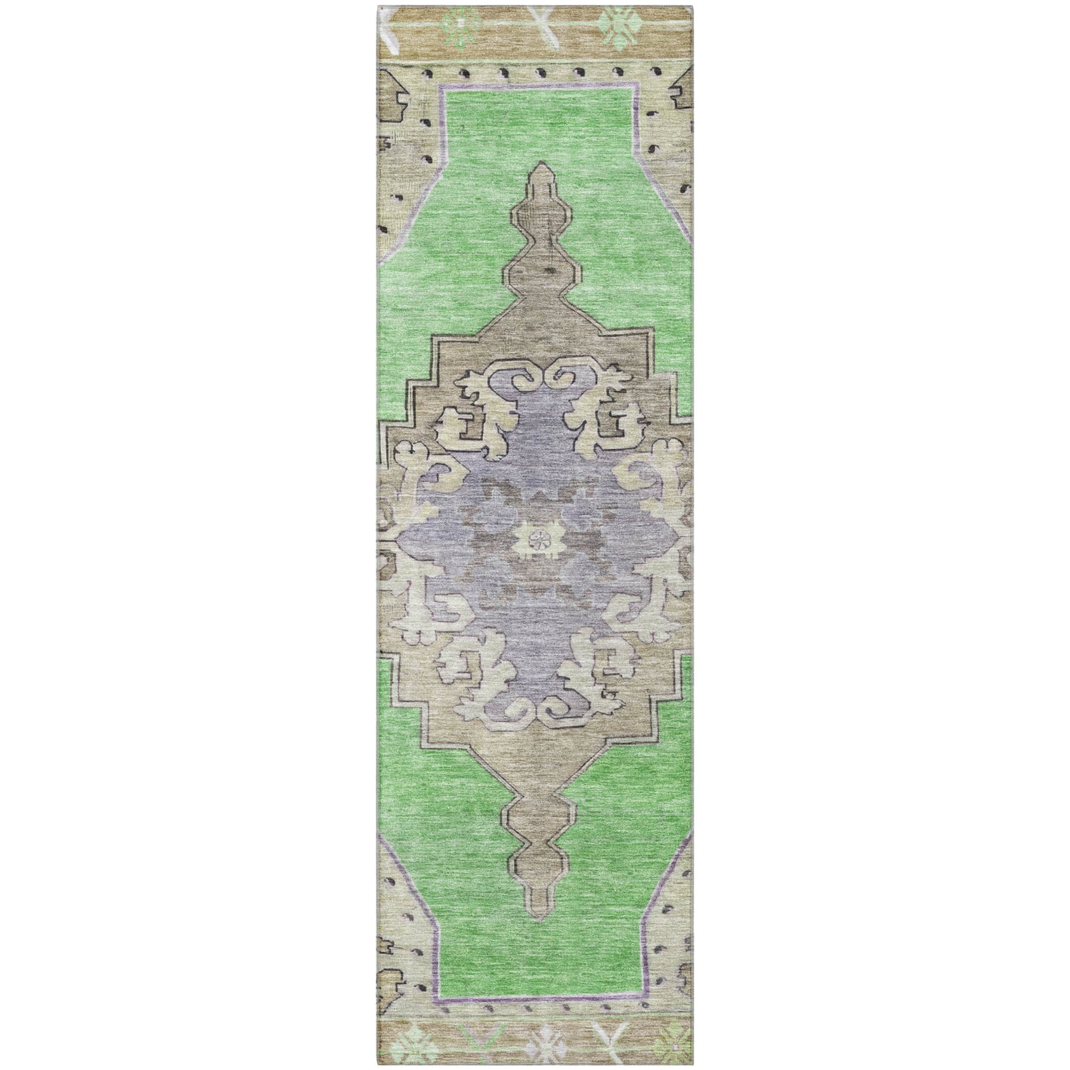 Porto Machine Washable Traditional Lime Green Rug 2'3" x 7'6" #shape_Runner