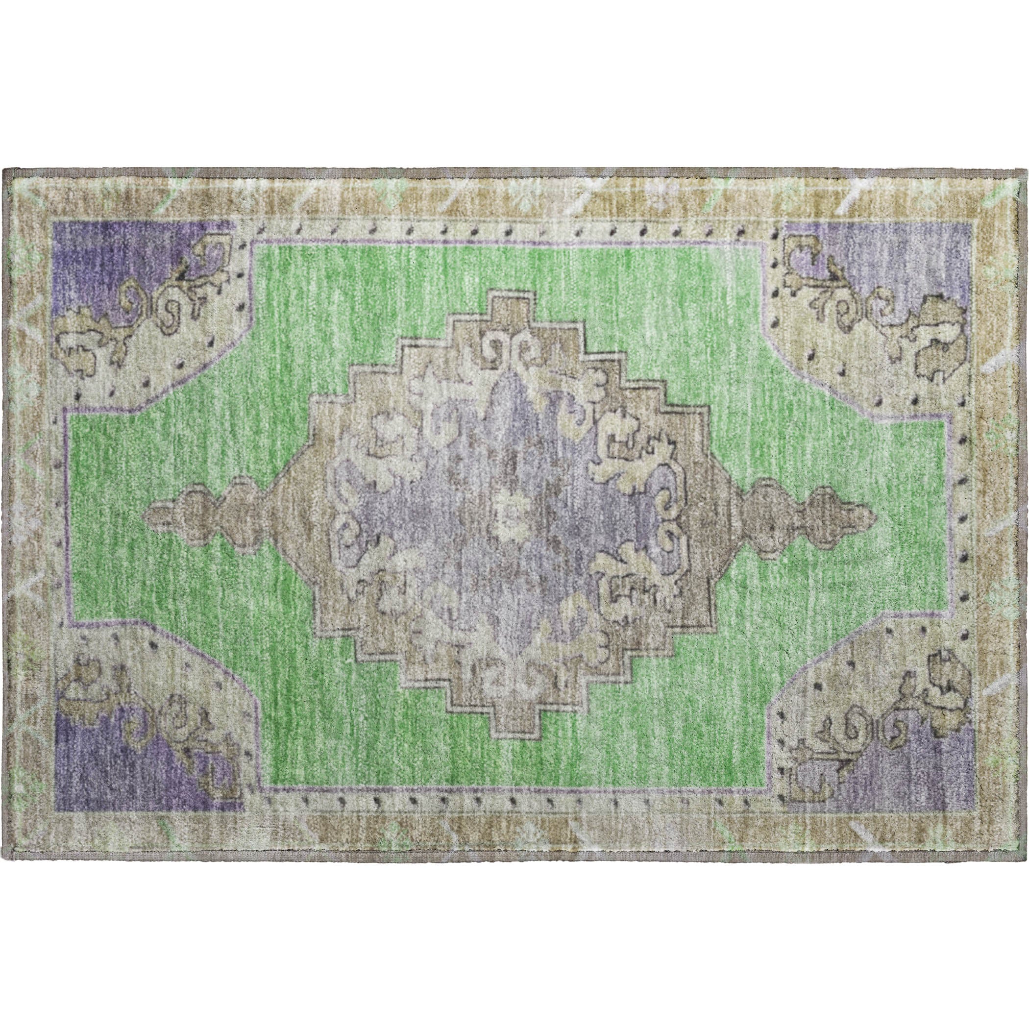Porto Machine Washable Traditional Lime Green Rug 1'8" x 2'6" #shape_Rectangle