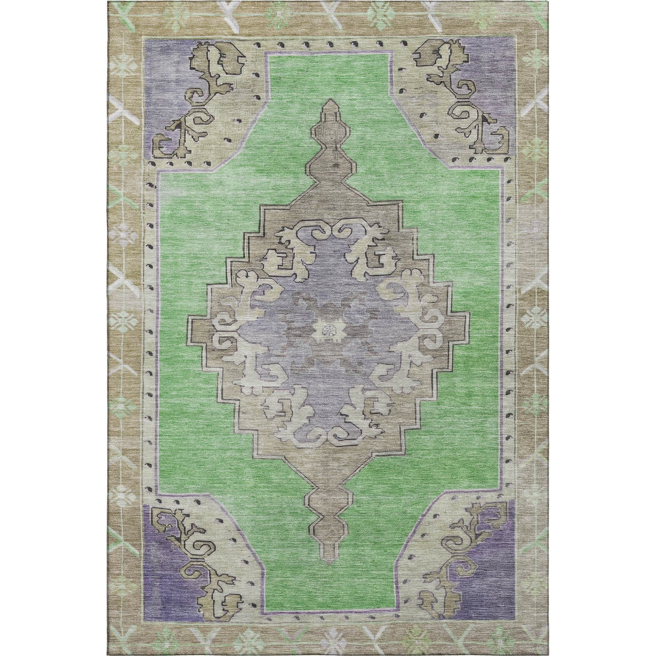 Porto Machine Washable Traditional Lime Green Rug 2'6" x 3'10" #shape_Rectangle