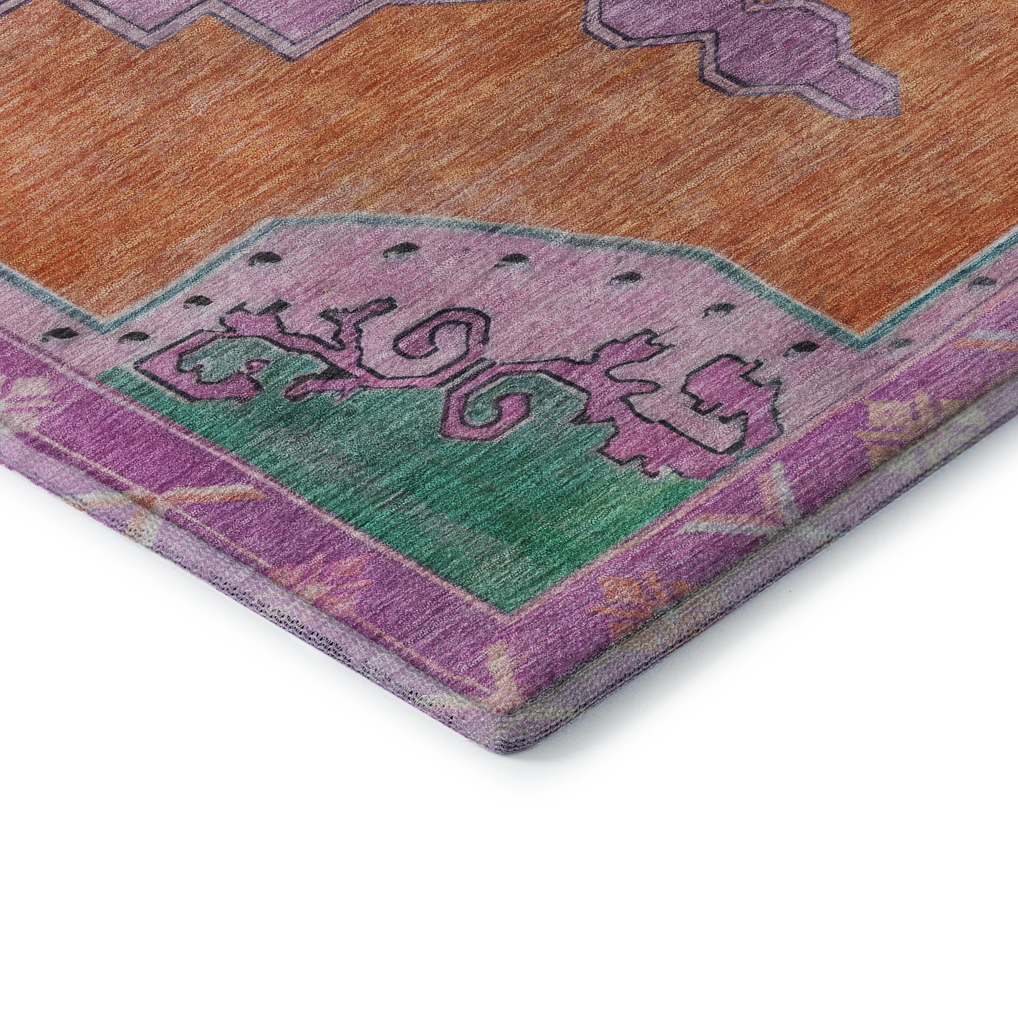 Porto Machine Washable Traditional Orange Rug 1'8" x 2'6" #shape_Rectangle