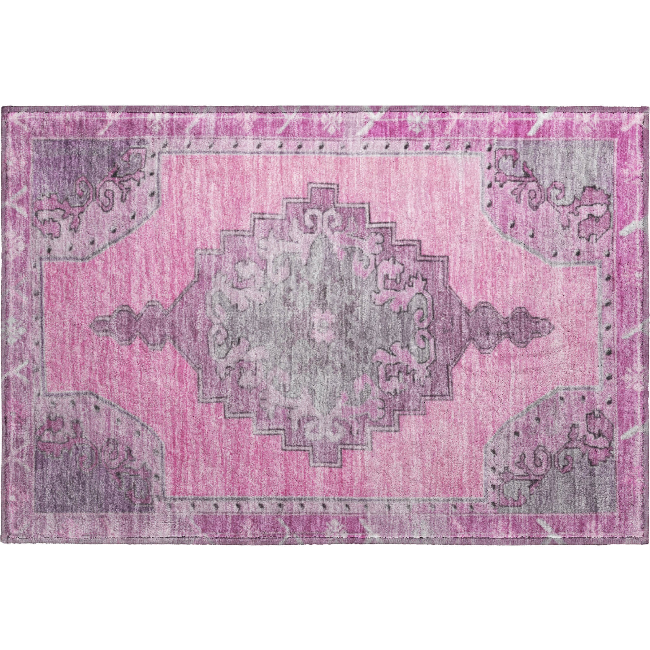 Porto Machine Washable Traditional Pink Rug 1'8" x 2'6" #shape_Rectangle