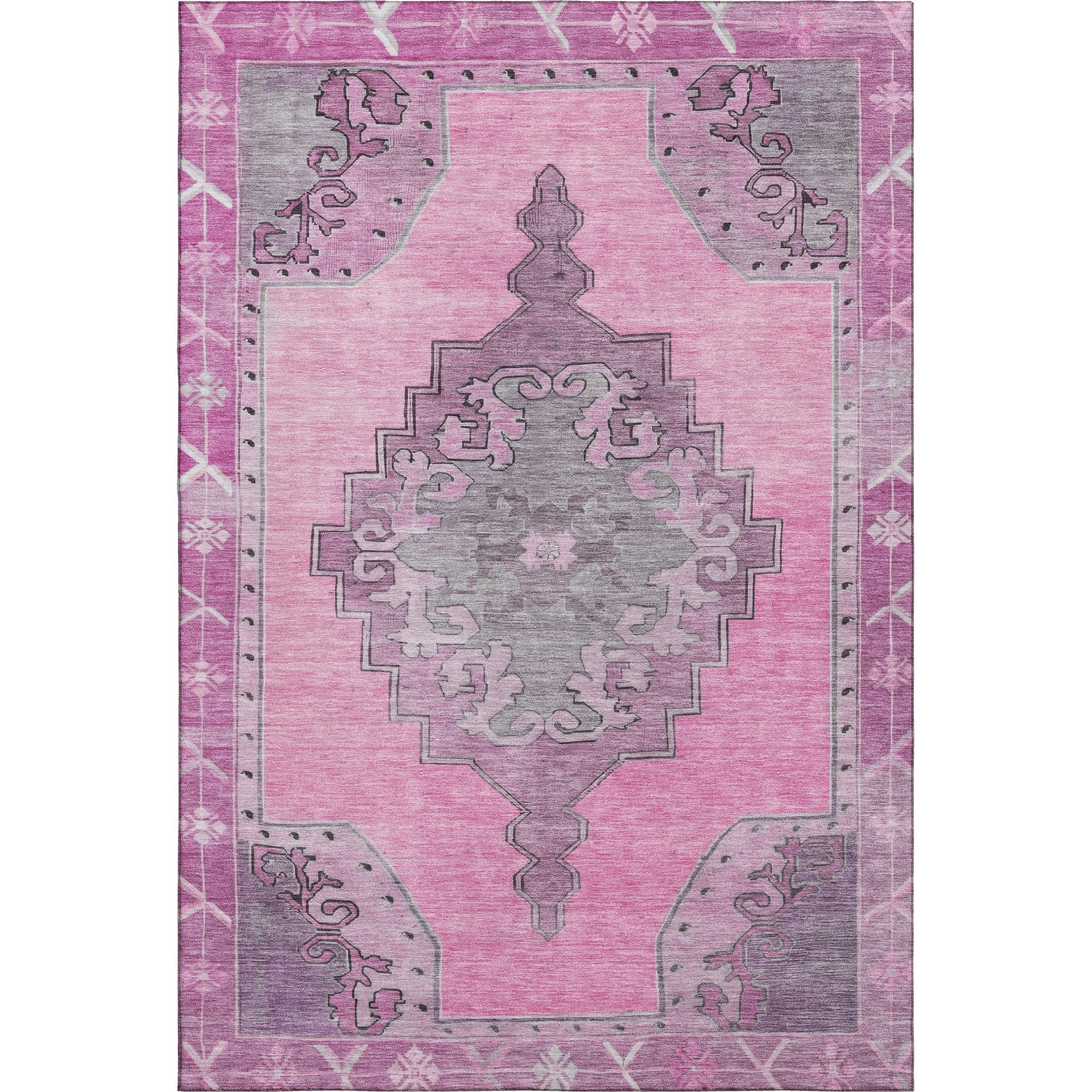 Porto Machine Washable Traditional Pink Rug 2'6" x 3'10" #shape_Rectangle