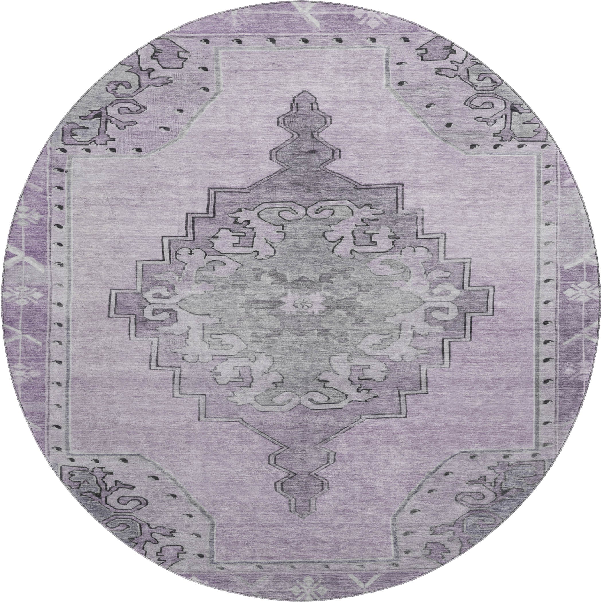 Porto Machine Washable Traditional Plum Purple Rug 8' x 8' #shape_Round