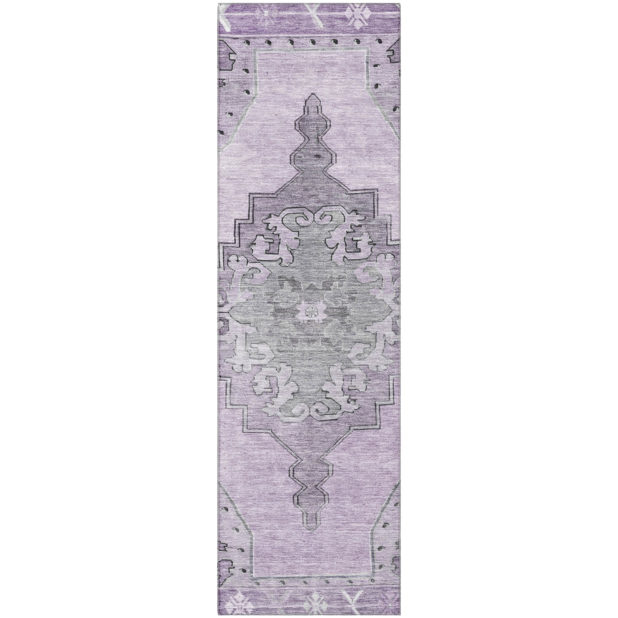 Porto Machine Washable Traditional Plum Purple Rug 2'3" x 7'6" #shape_Runner
