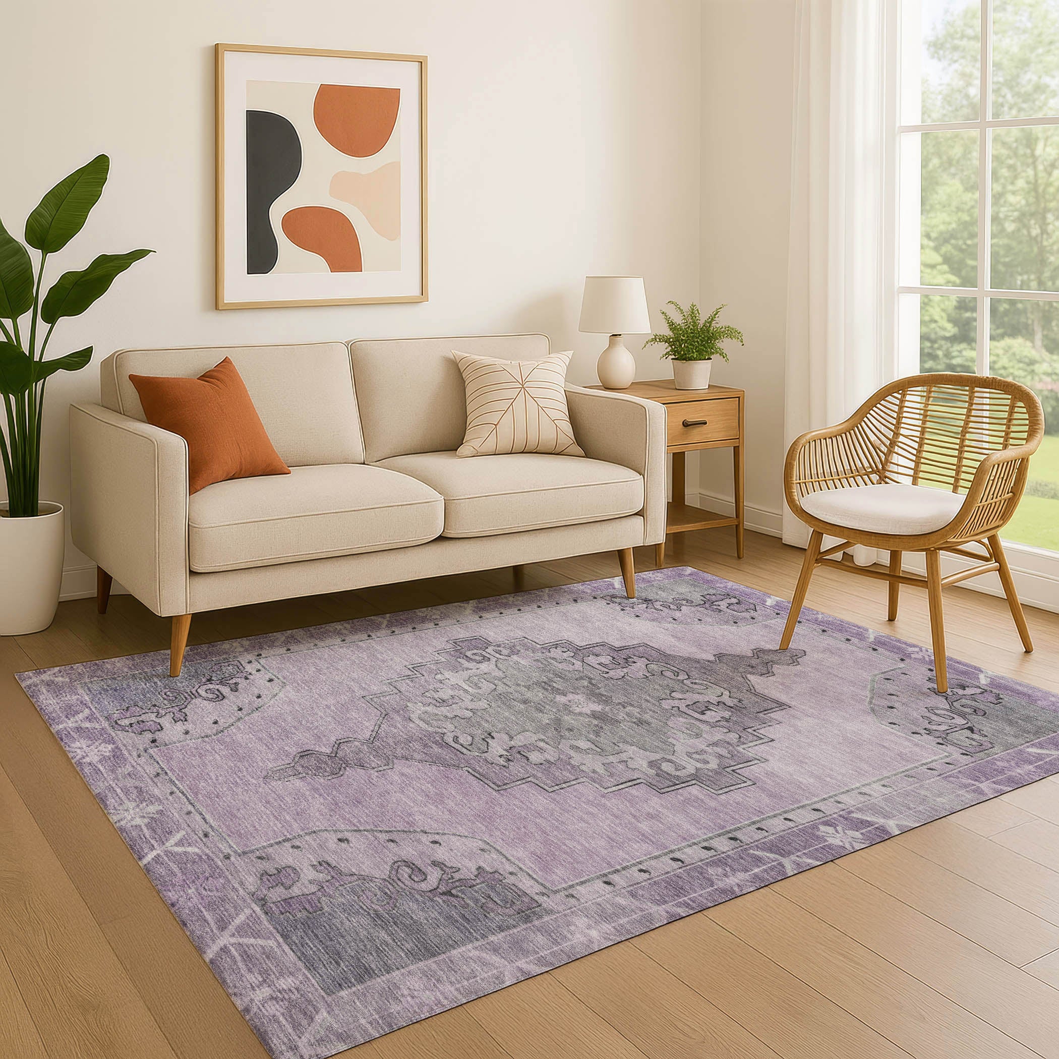 Porto Machine Washable Traditional Plum Purple Rug 2'6" x 3'10" #shape_Rectangle
