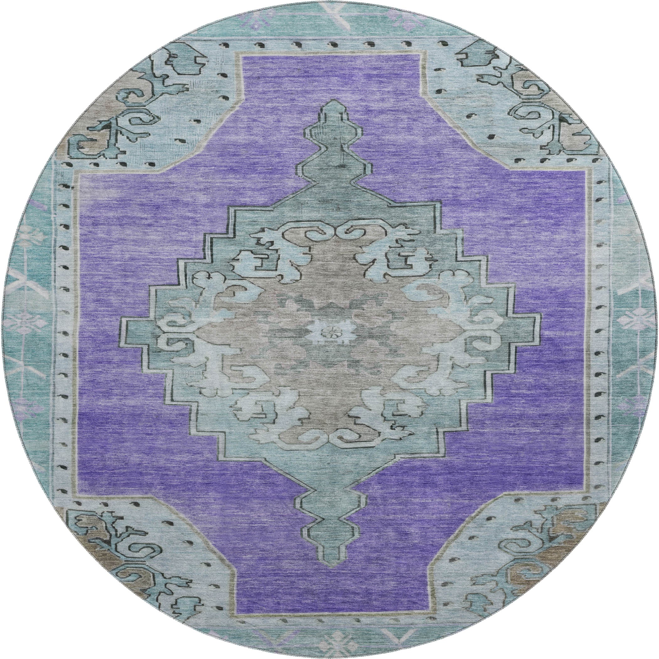Porto Machine Washable Traditional Purple Rug 8' x 8' #shape_Round