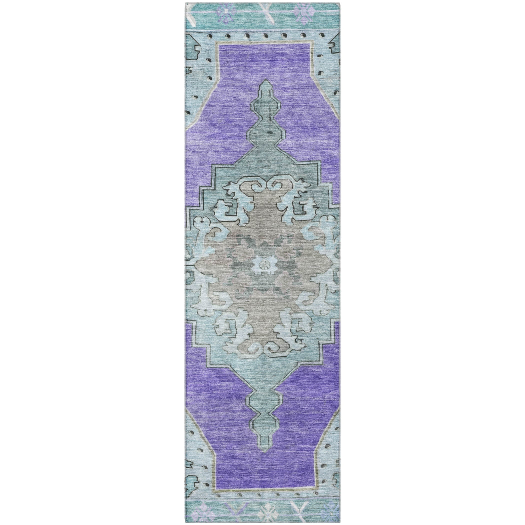 Porto Machine Washable Traditional Purple Rug 2'3" x 7'6" #shape_Runner