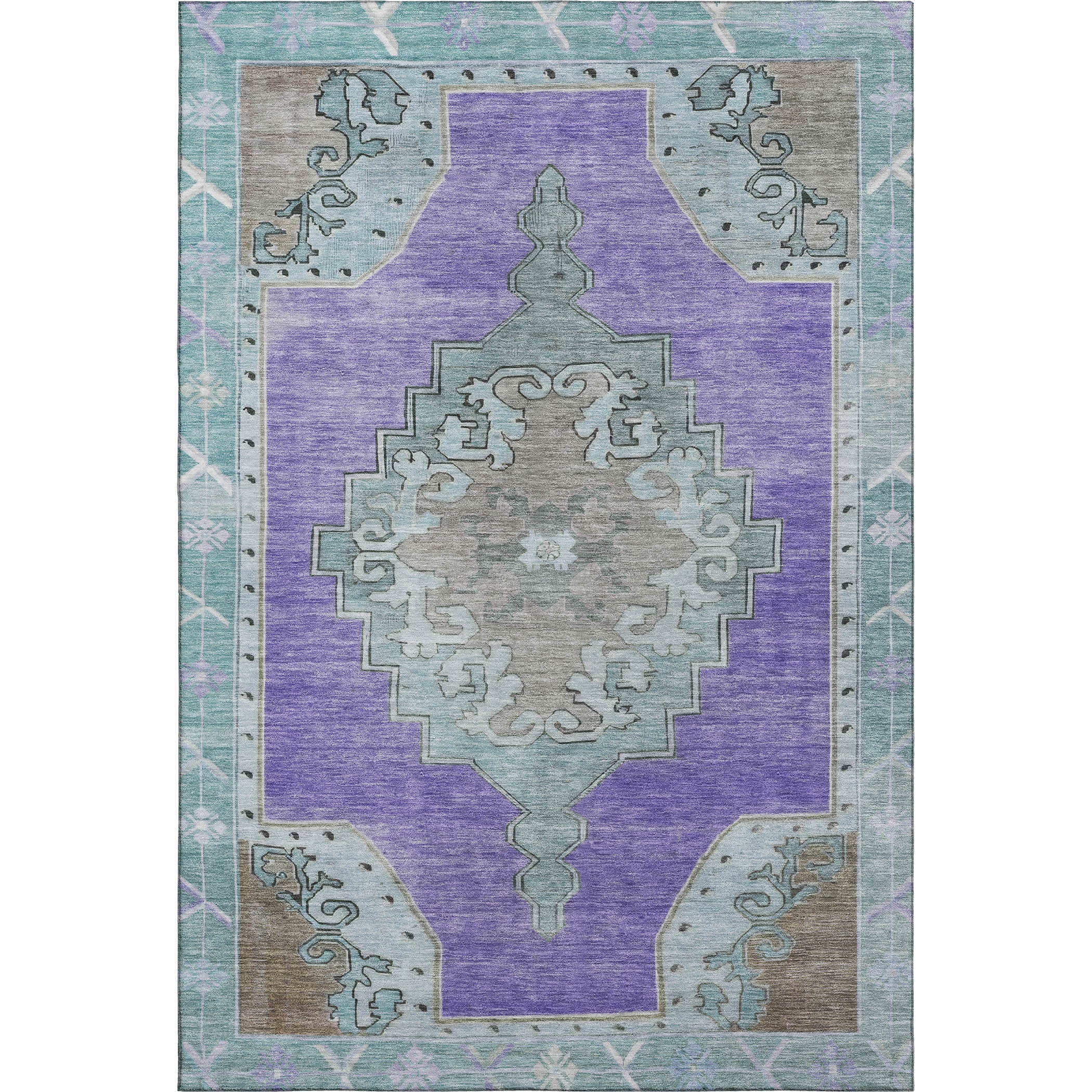 Porto Machine Washable Traditional Purple Rug 2'6" x 3'10" #shape_Rectangle