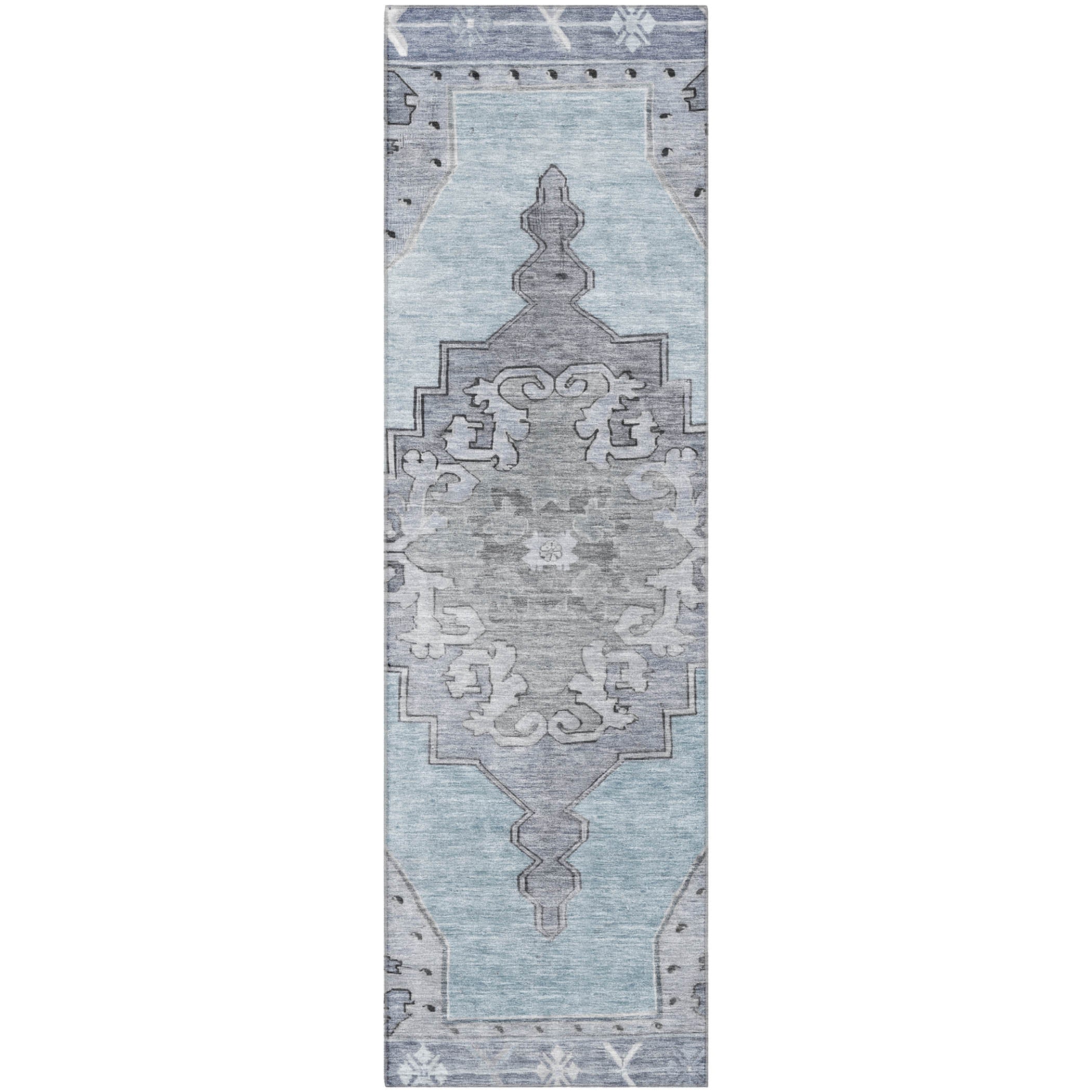 Porto Machine Washable Traditional Sky Blue Rug 2'3" x 7'6" #shape_Runner