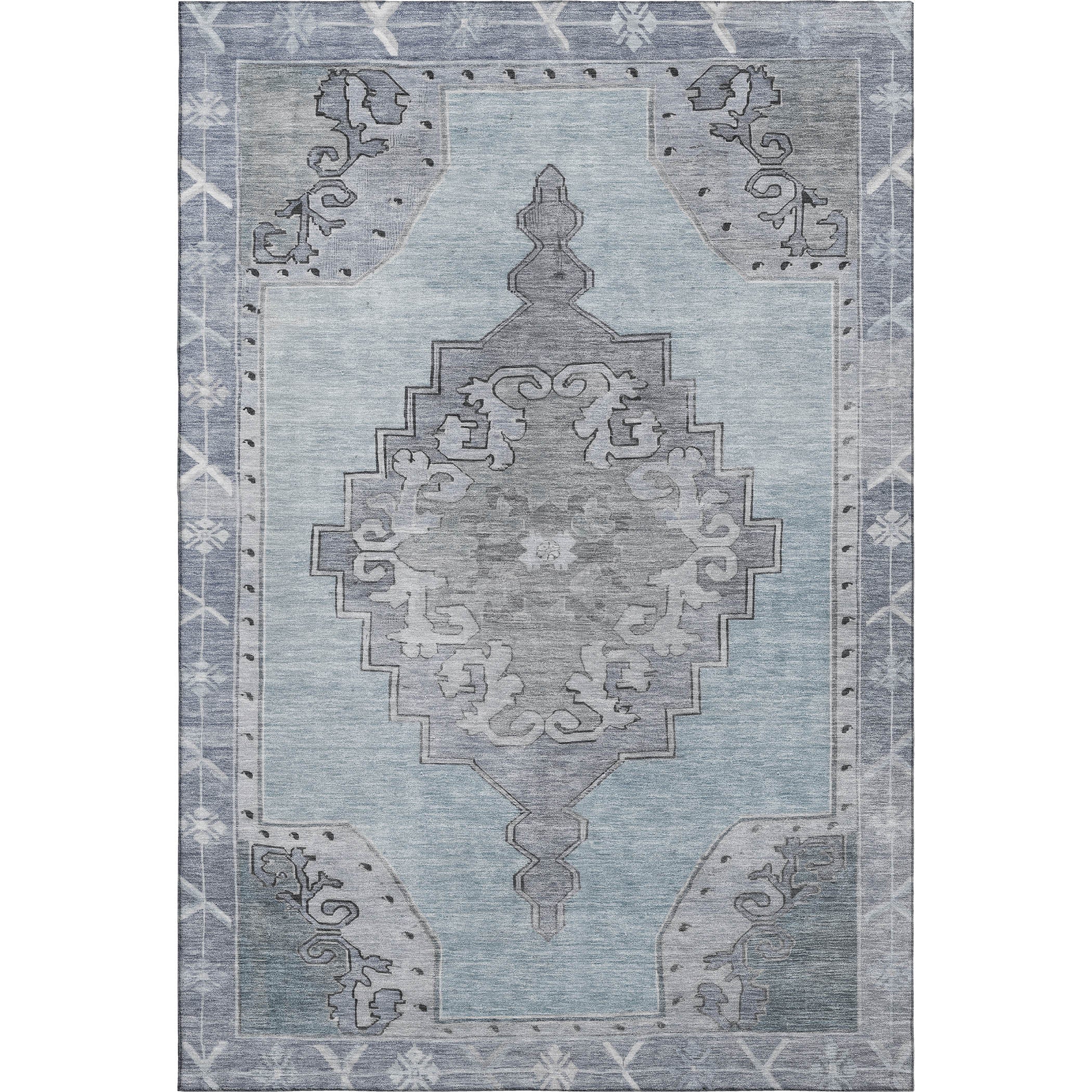 Porto Machine Washable Traditional Sky Blue Rug 2'6" x 3'10" #shape_Rectangle