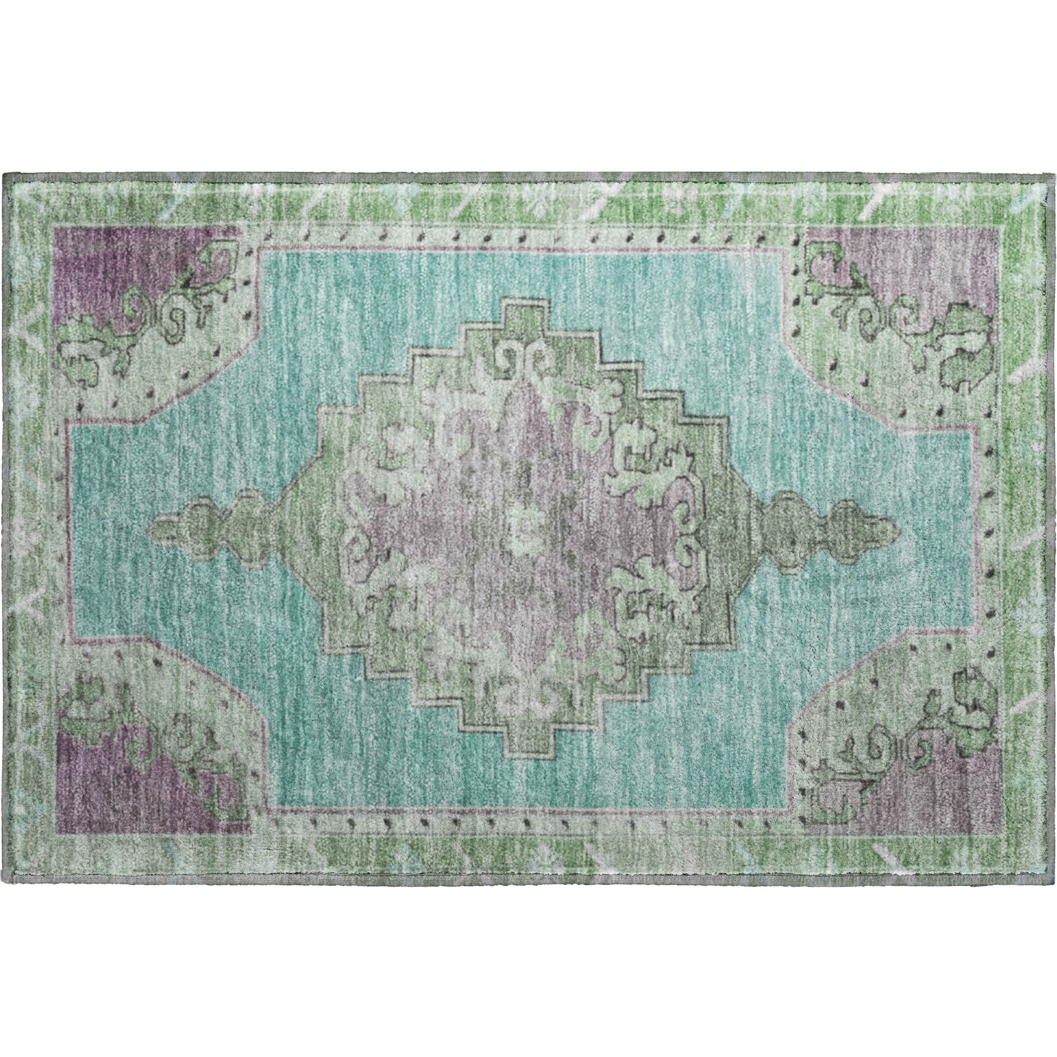 Porto Machine Washable Traditional Teal Rug 1'8" x 2'6" #shape_Rectangle
