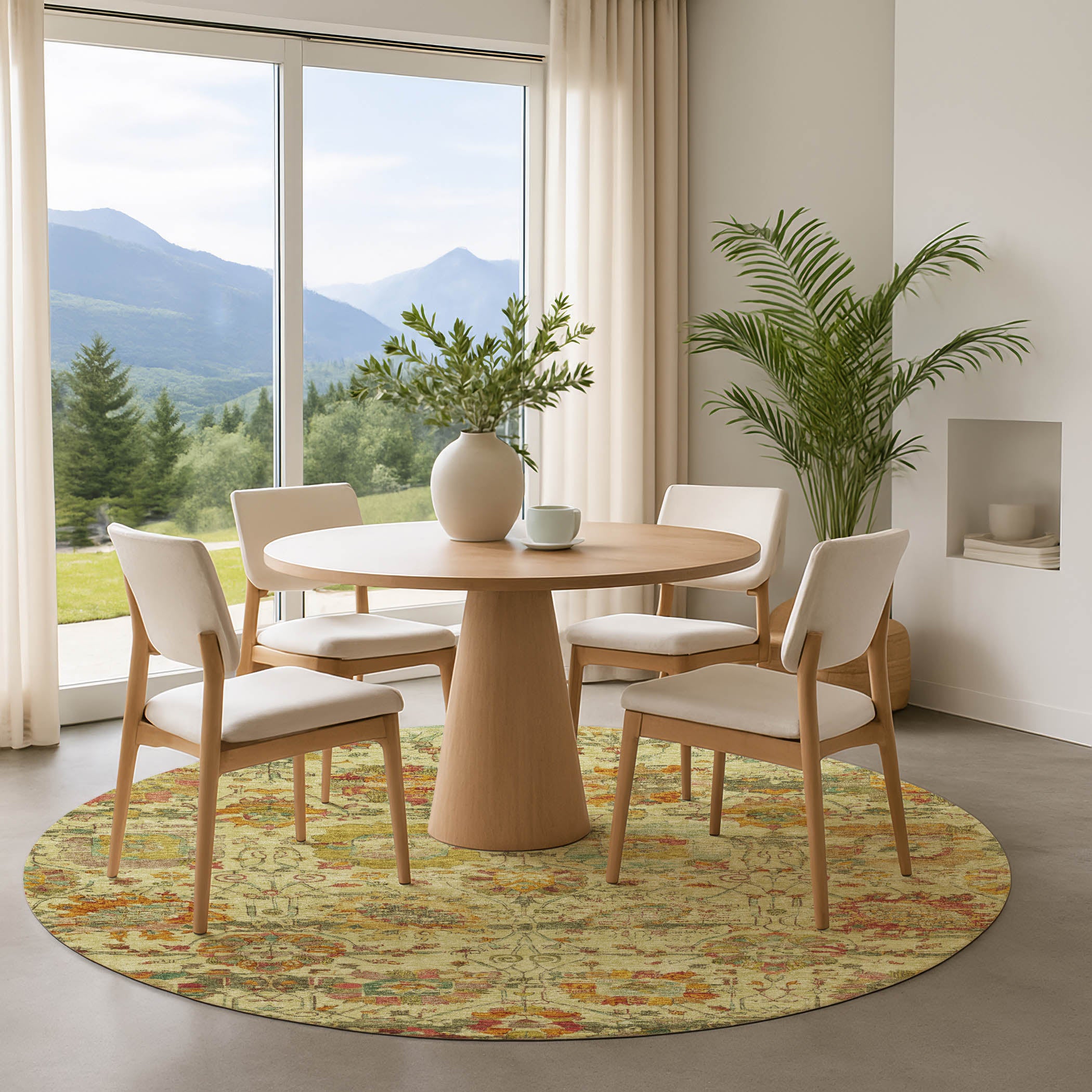 Kotor Machine Washable Traditional Gold Rug 8' x 8' #shape_Round