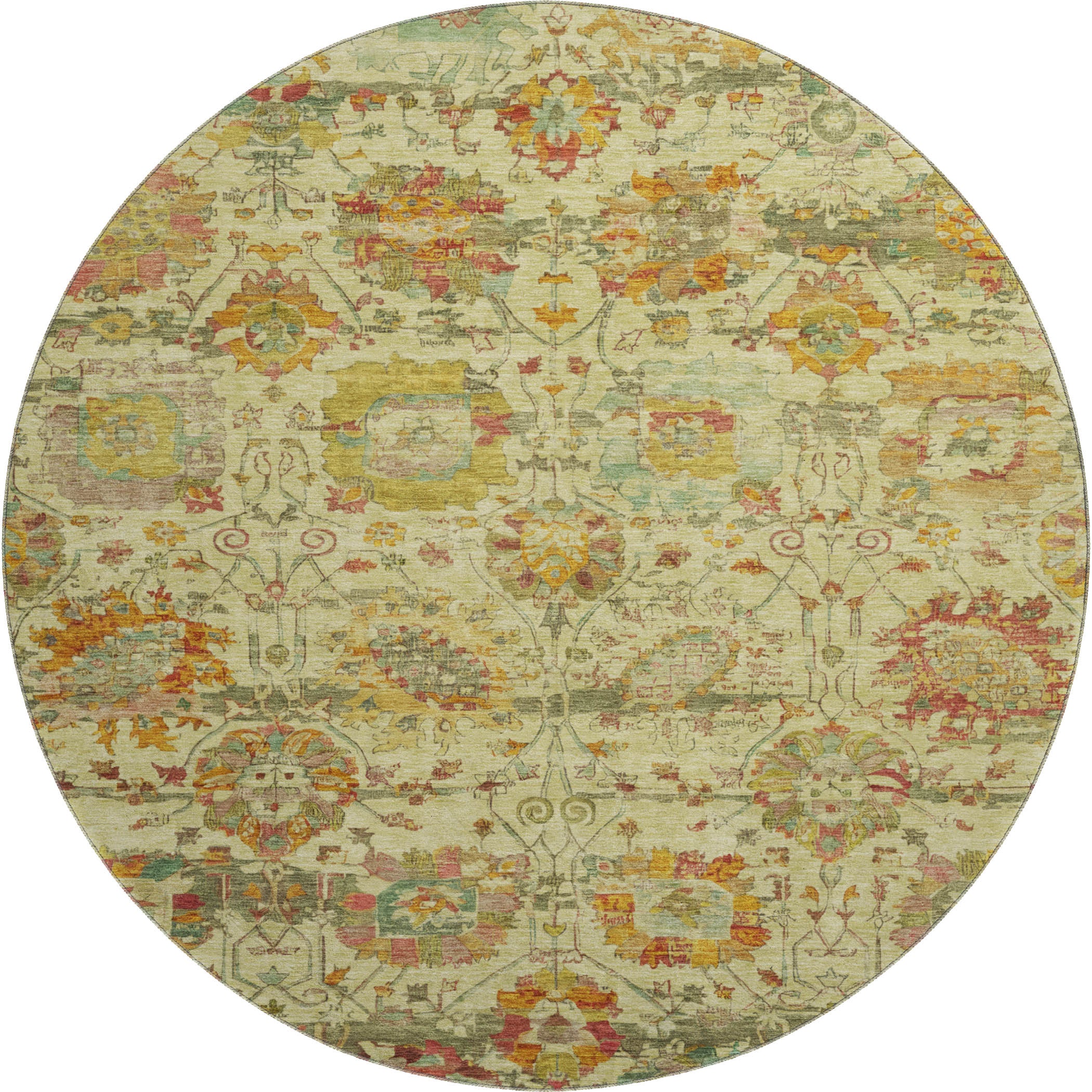 Kotor Machine Washable Traditional Gold Rug 8' x 8' #shape_Round