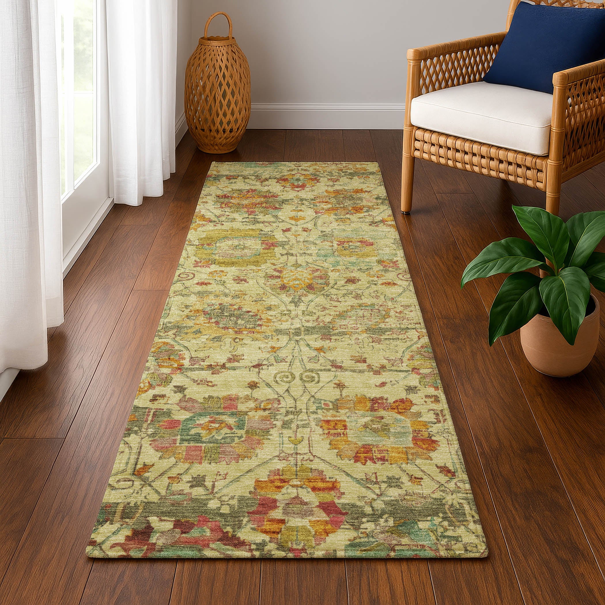 Kotor Machine Washable Traditional Gold Rug 2'3" x 7'6" #shape_Runner