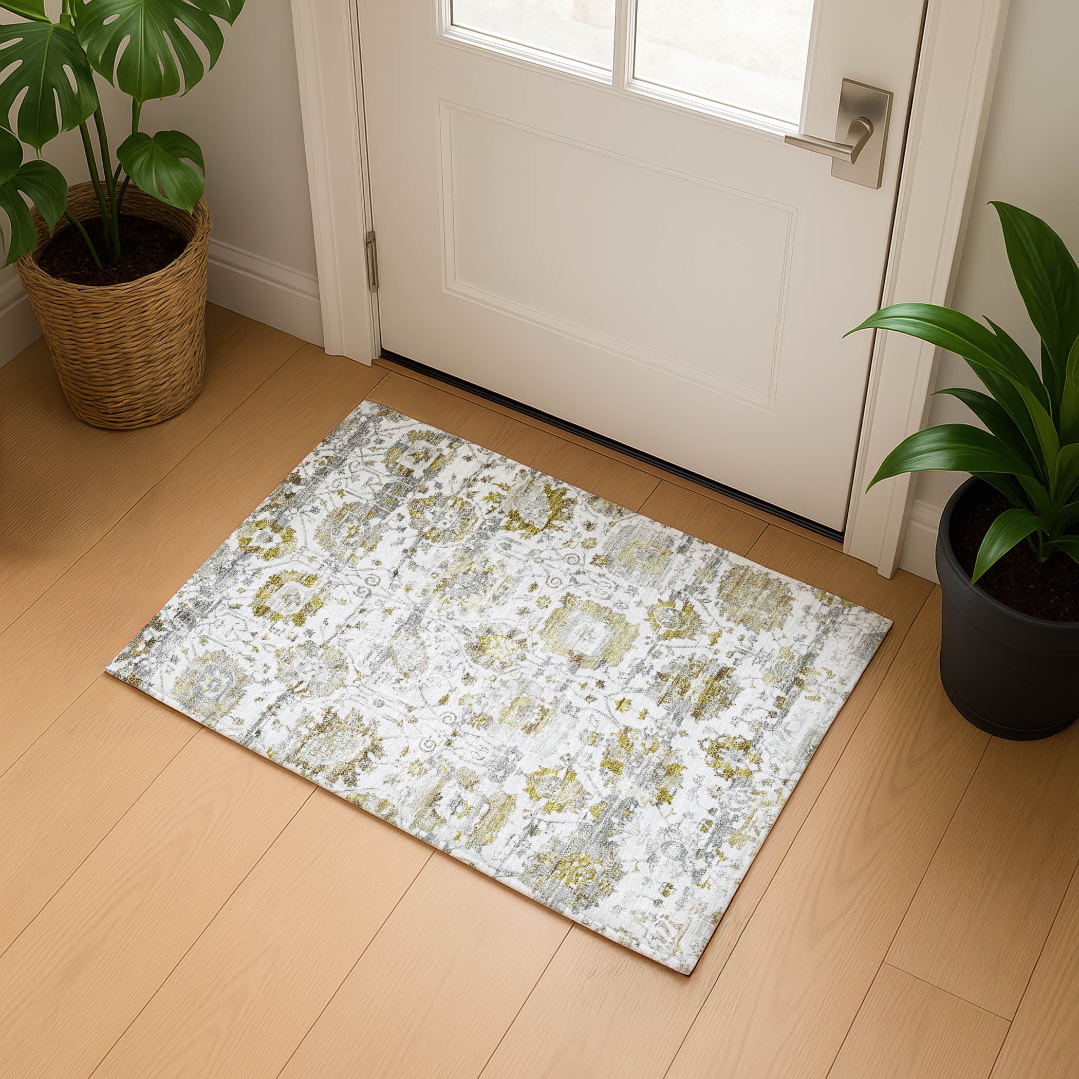 Kotor Machine Washable Traditional Linen Ivory Rug 1'8" x 2'6" #shape_Rectangle