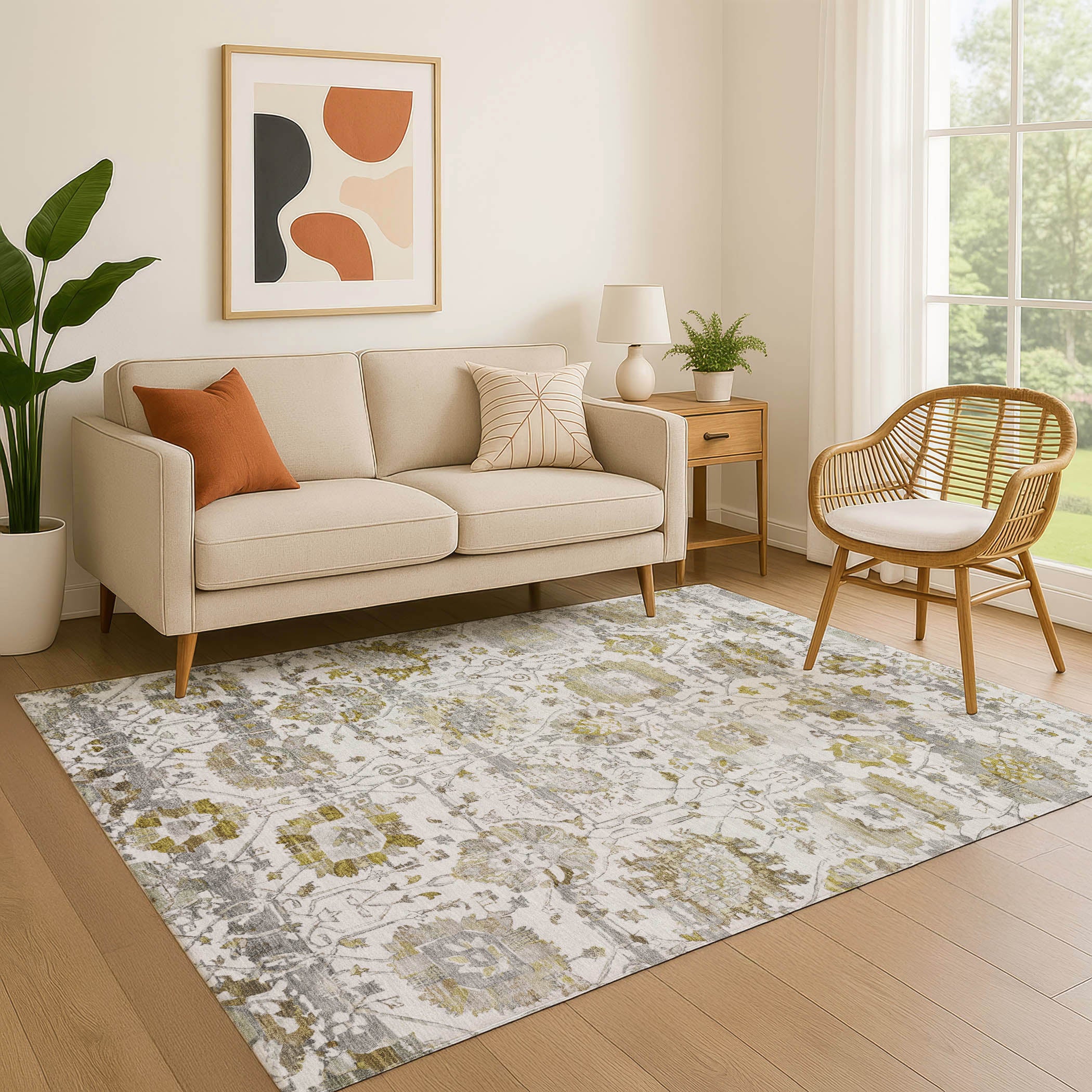 Kotor Machine Washable Traditional Linen Ivory Rug 2'6" x 3'10" #shape_Rectangle