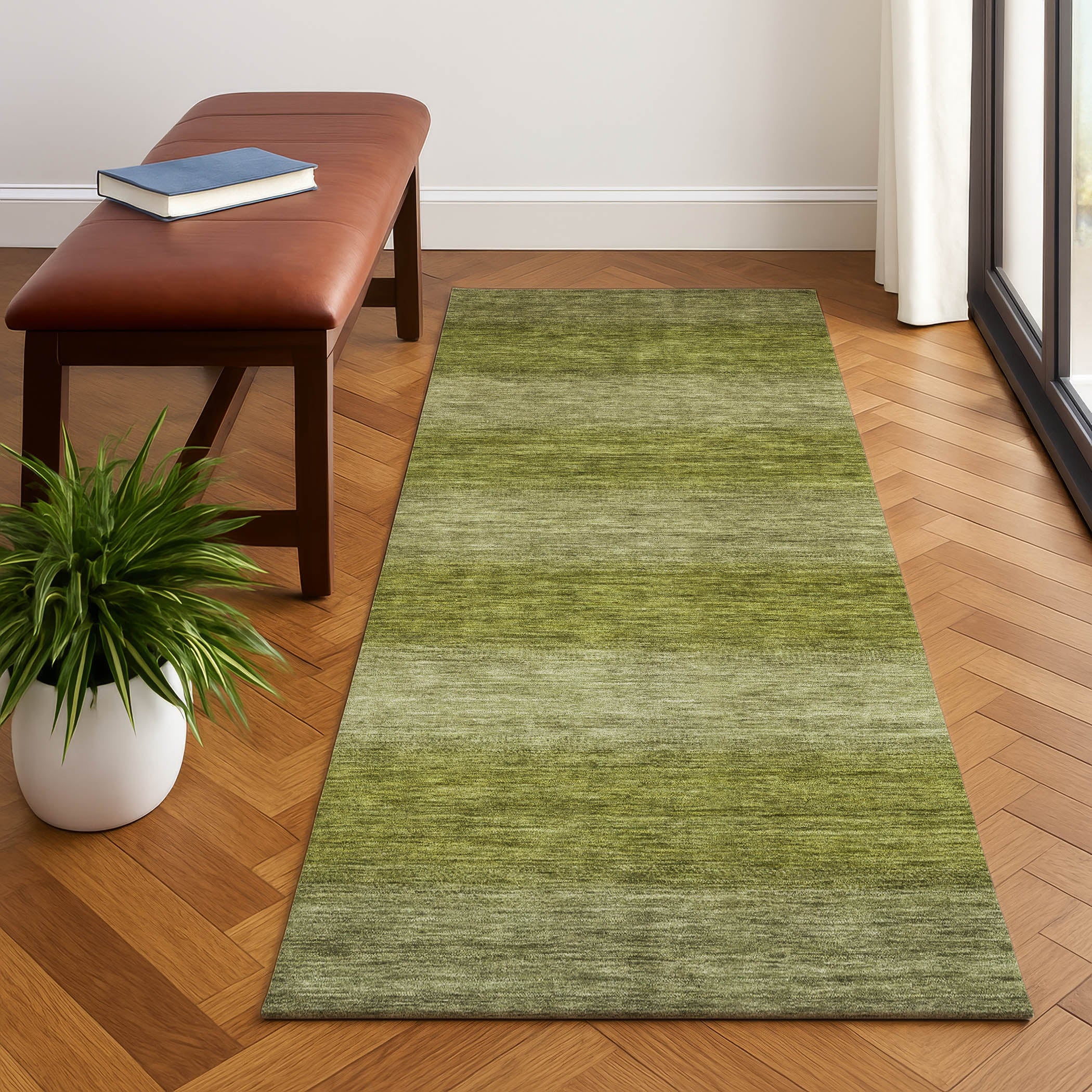 Sintra Machine Washable Transitional Aloe Green Rug 2'3" x 7'6" #shape_Runner