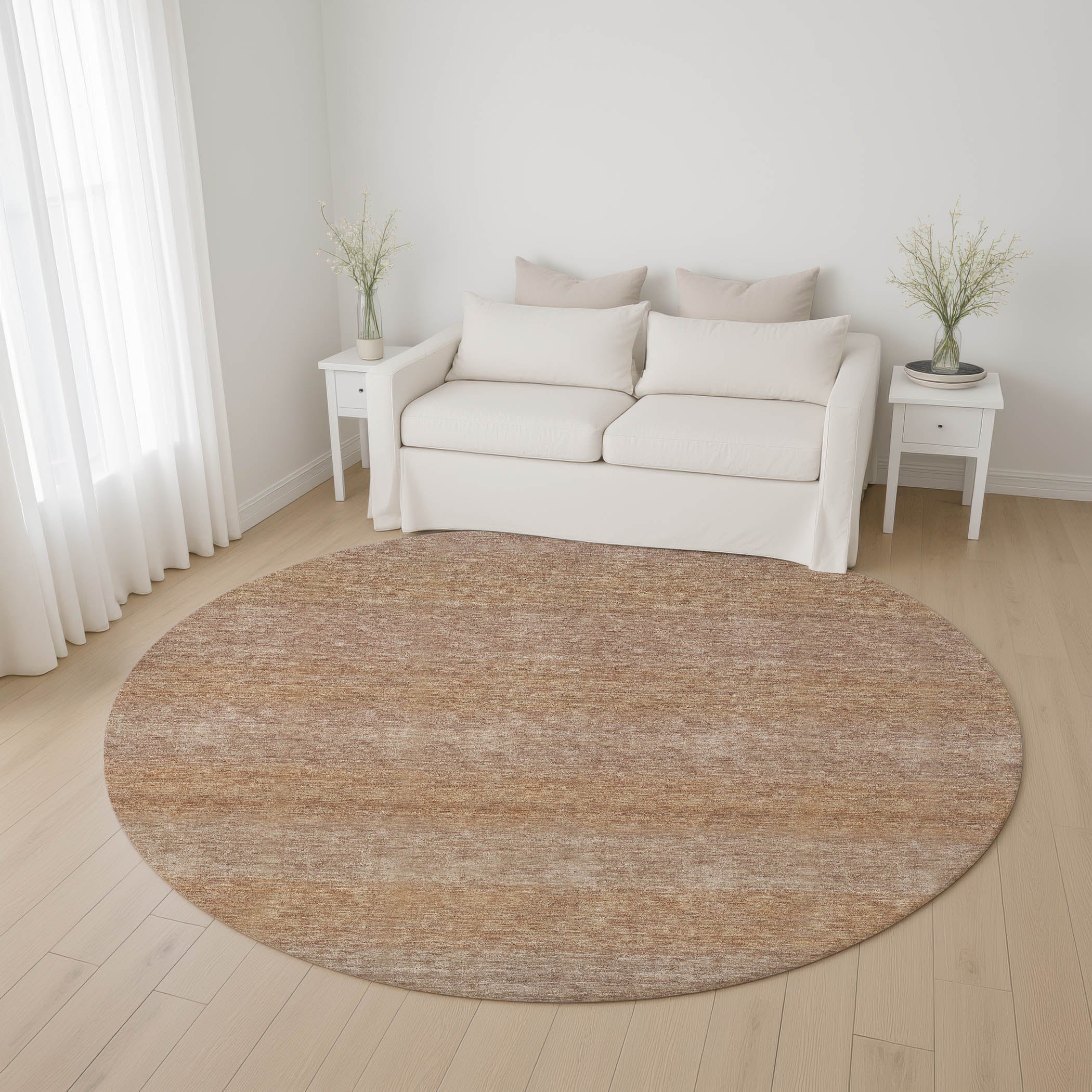 Sintra Machine Washable Transitional Beige Brown Rug 8' x 8' #shape_Round