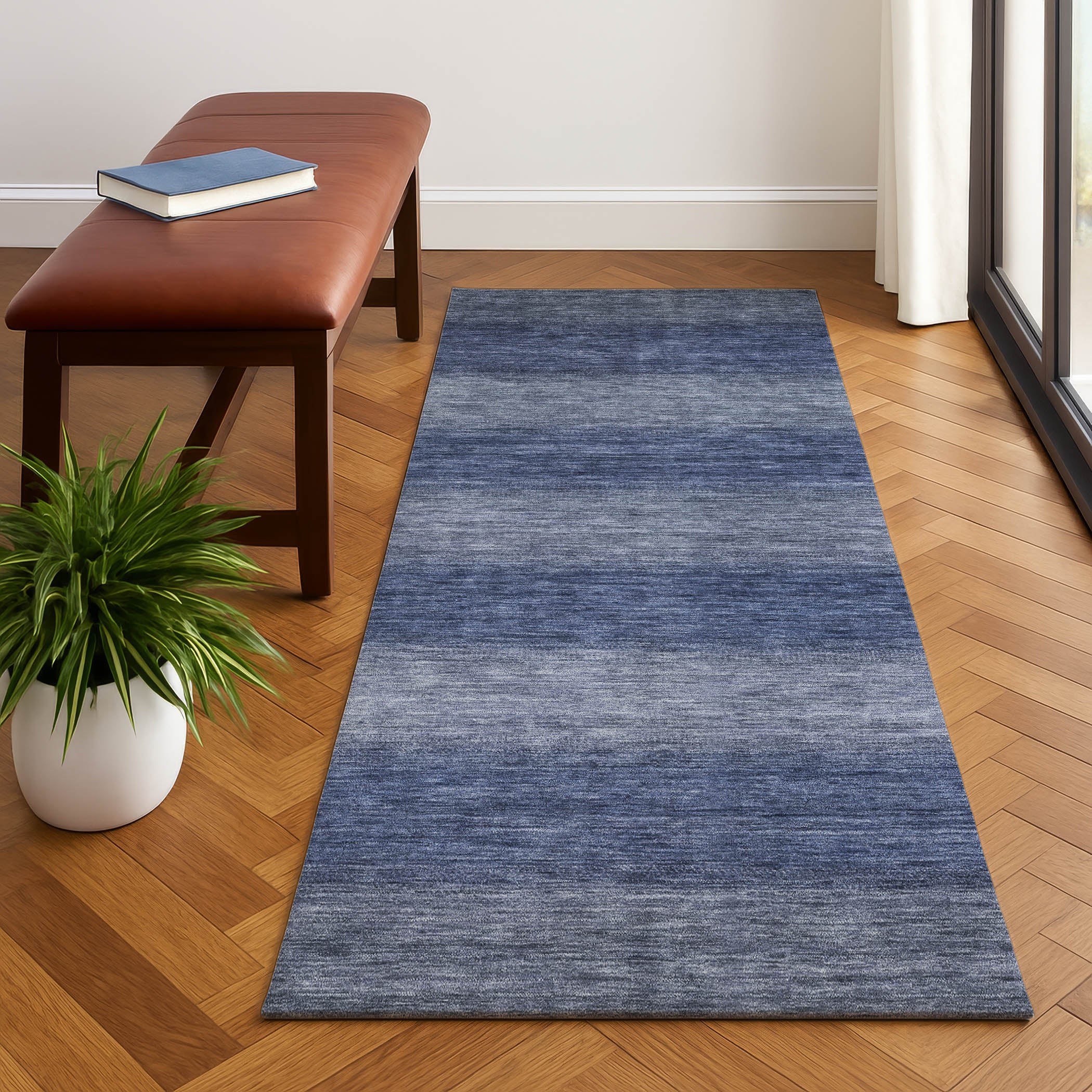 Sintra Machine Washable Transitional Blue Rug 2'3" x 7'6" #shape_Runner