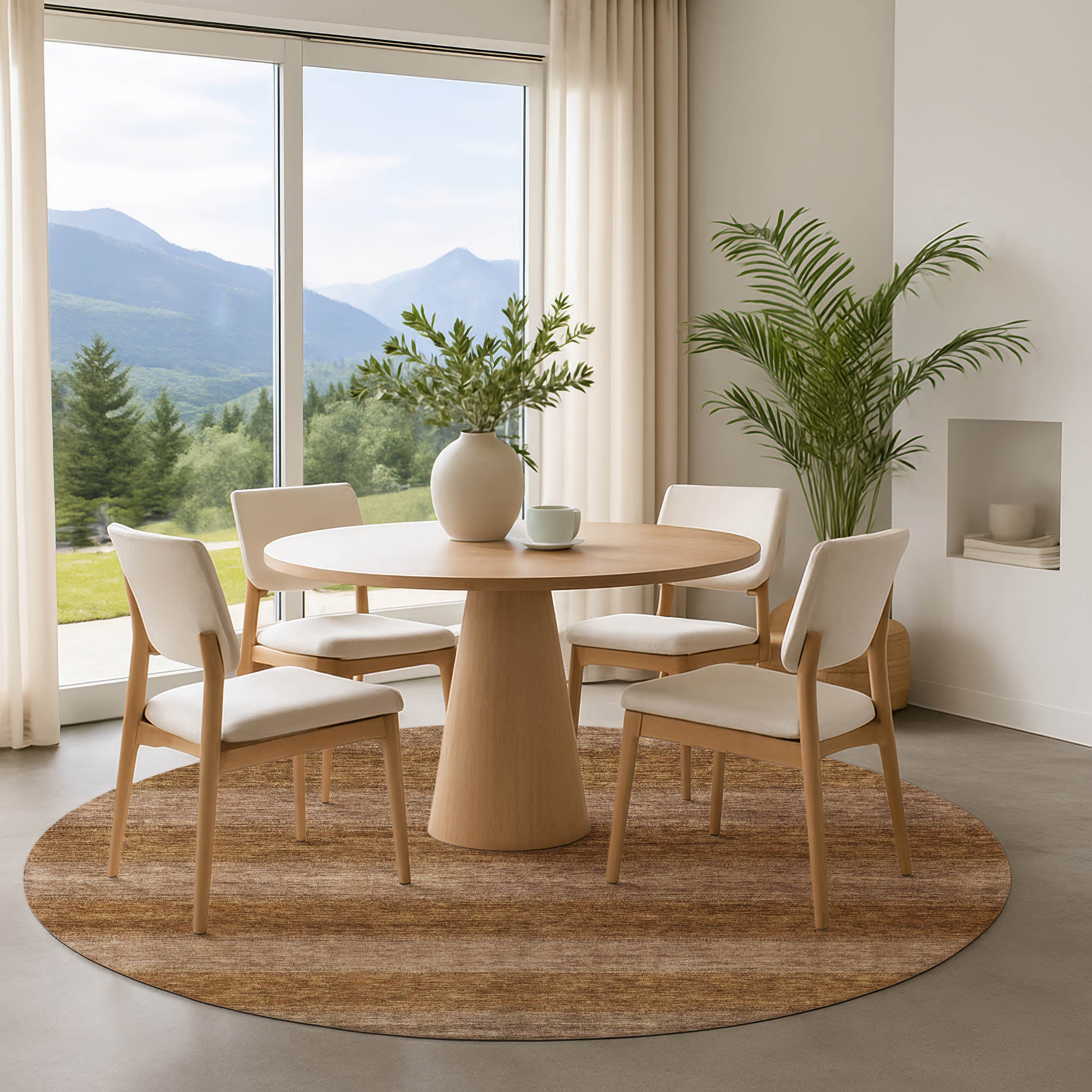 Sintra Machine Washable Transitional Brown Rug 8' x 8' #shape_Round
