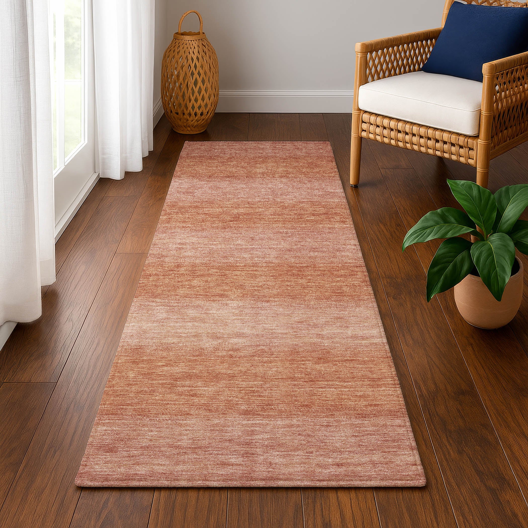 Sintra Machine Washable Transitional Terracotta Orange Rug 2'3" x 7'6" #shape_Runner