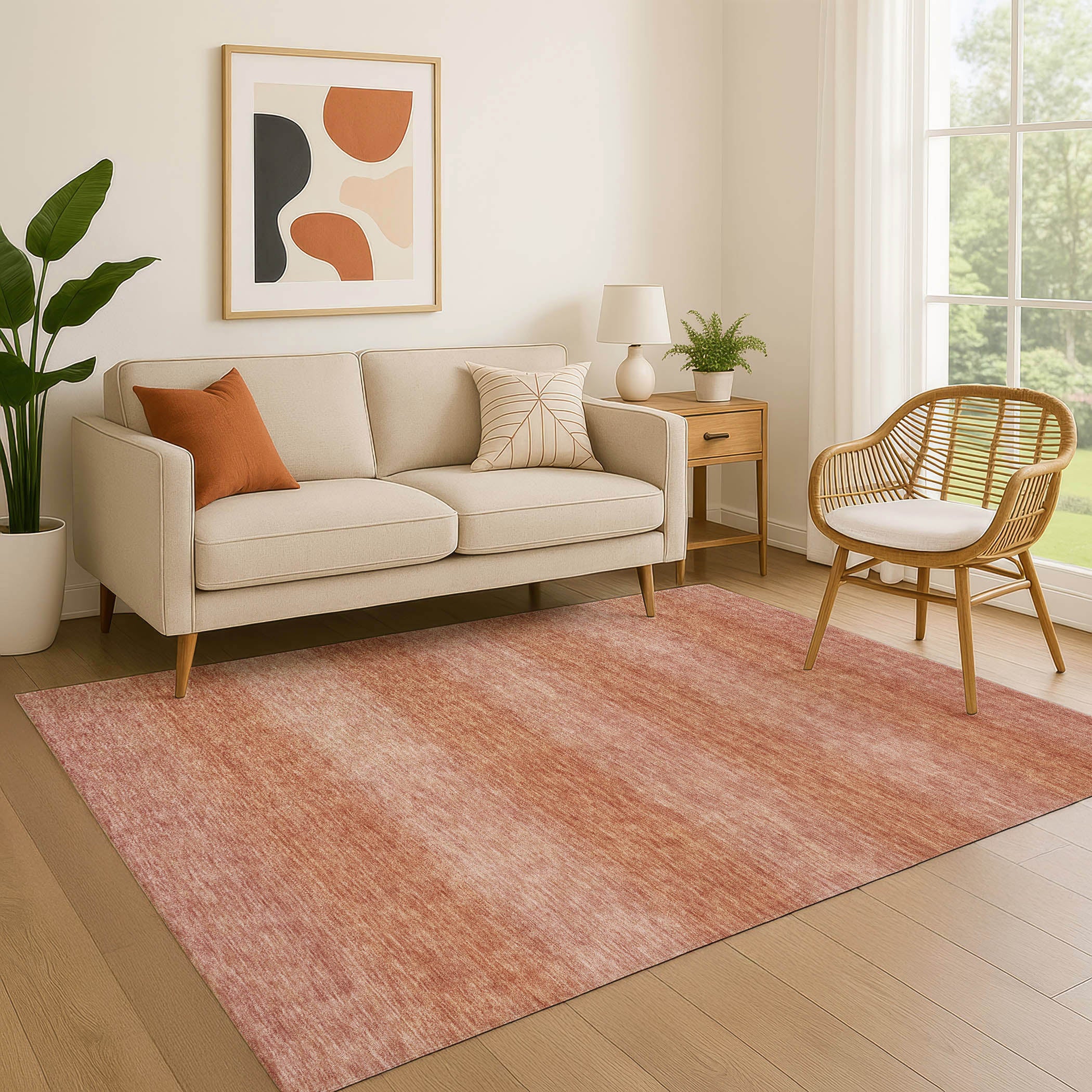 Sintra Machine Washable Transitional Terracotta Orange Rug 2'6" x 3'10" #shape_Rectangle