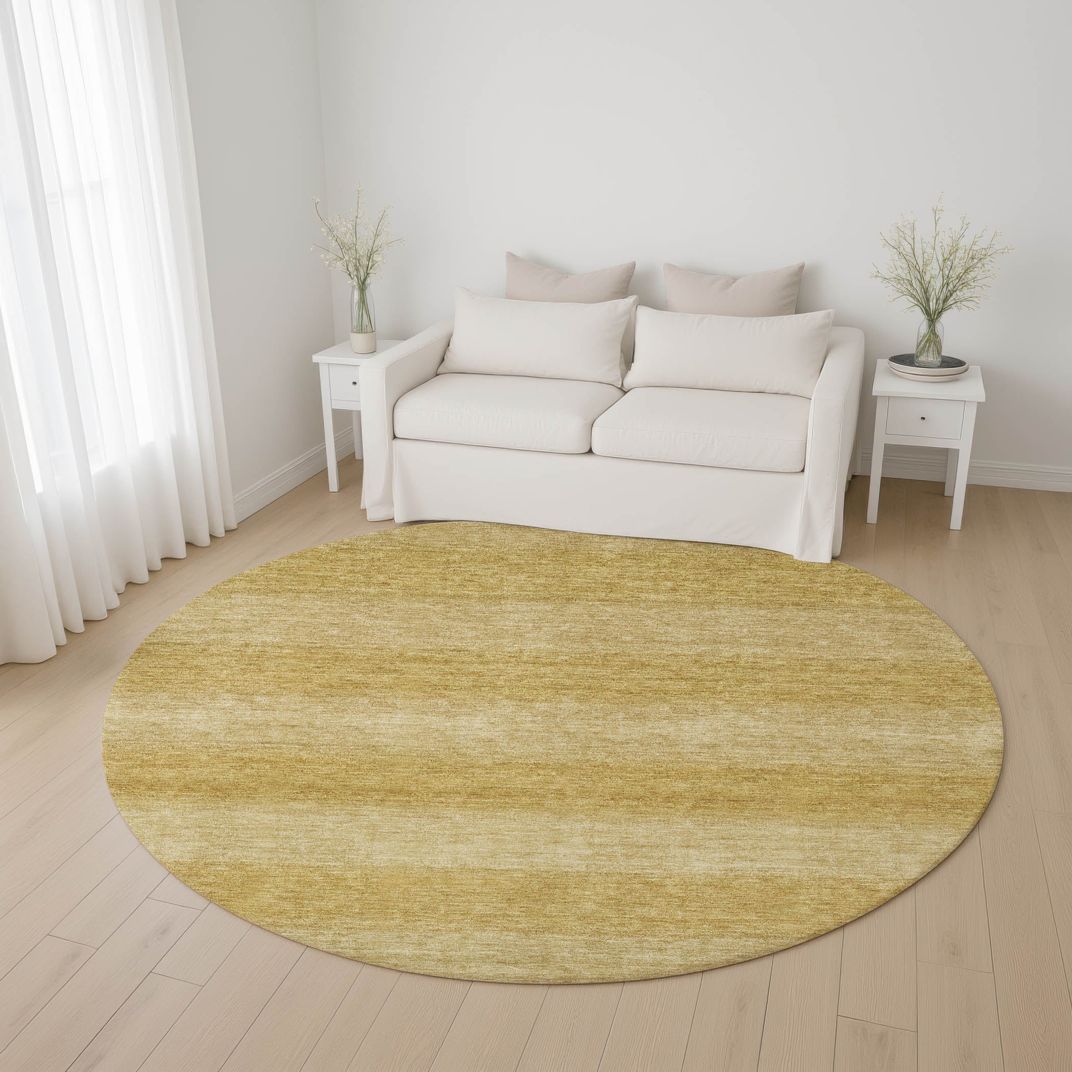 Sintra Machine Washable Transitional Wheat Gold Rug 8' x 8' #shape_Round
